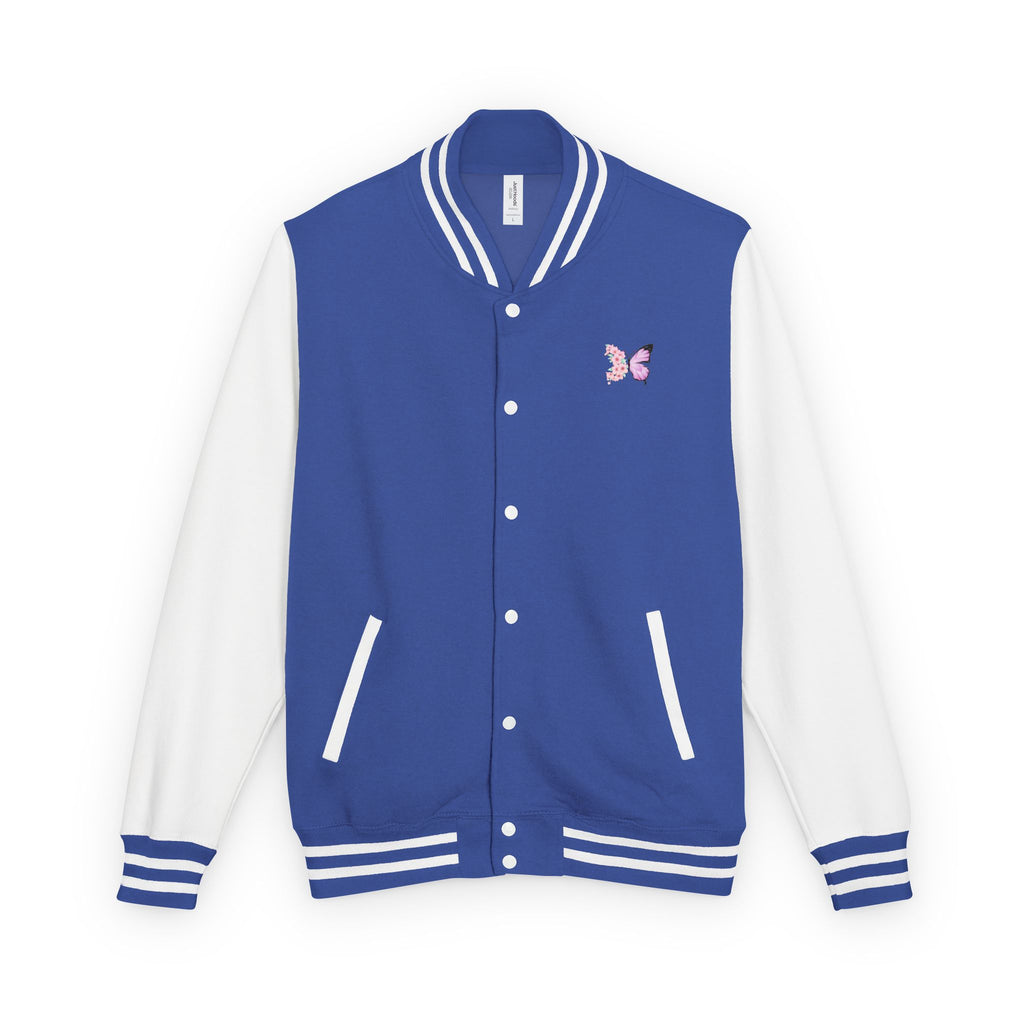 Unisex Navy Blue Floral Butterfly Spring Quote Cotton Blend Letterman Jacket