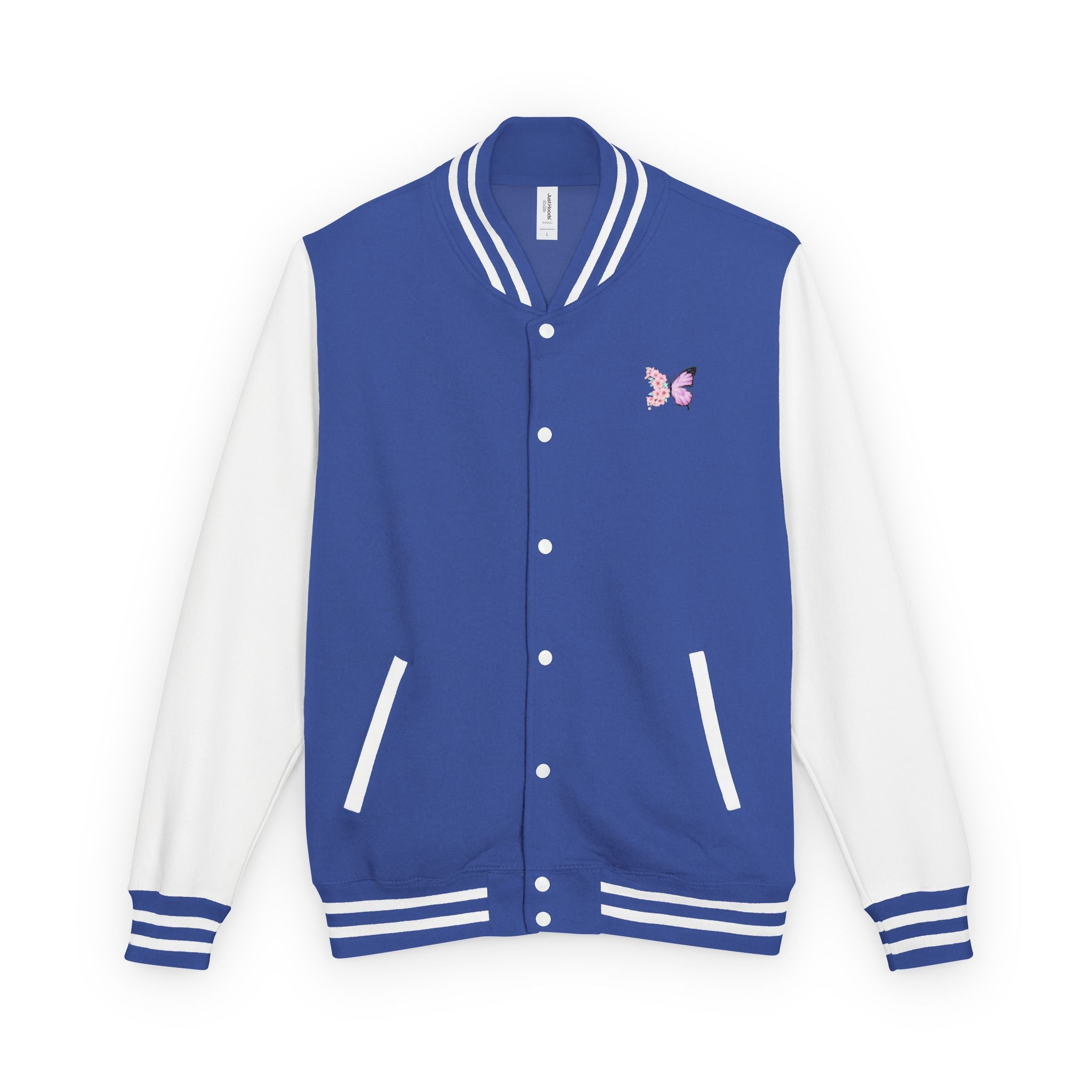 Unisex Navy Blue Floral Butterfly Spring Quote Cotton Blend Letterman Jacket