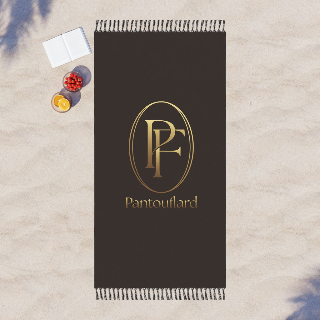 Dark Brown Elegant Gold PF Monogram Logo 100% Polyester Boho Beach Cloth