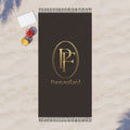 Dark Brown Elegant Gold PF Monogram Logo 100% Polyester Boho Beach Cloth