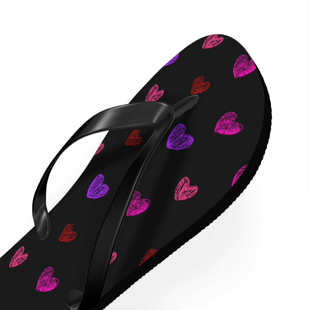Women's Y2K Neon Sketched Hearts Flip Flops - Alt Aesthetic Beach Sandals