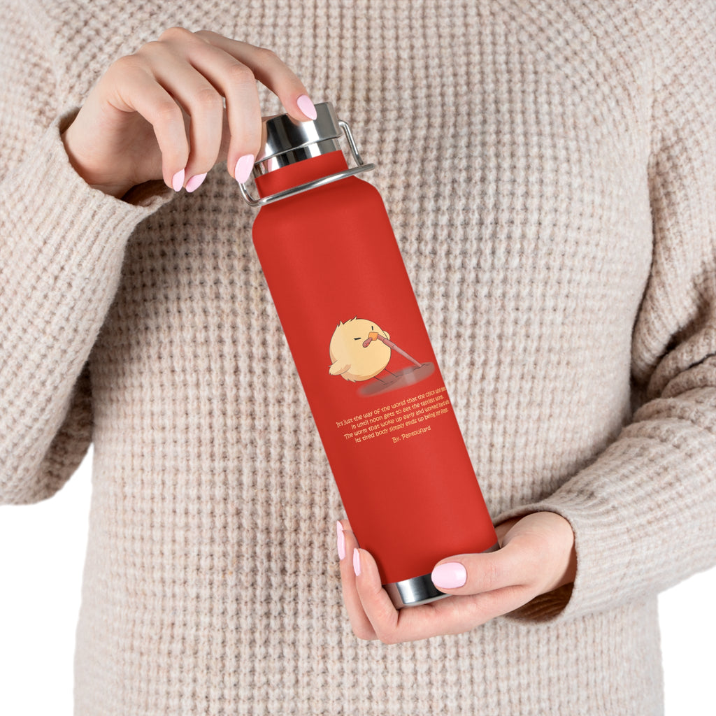 Navy Blue Cute Chick Pulling Worm Quote 22oz Copper Vacuum Insulated Bottle