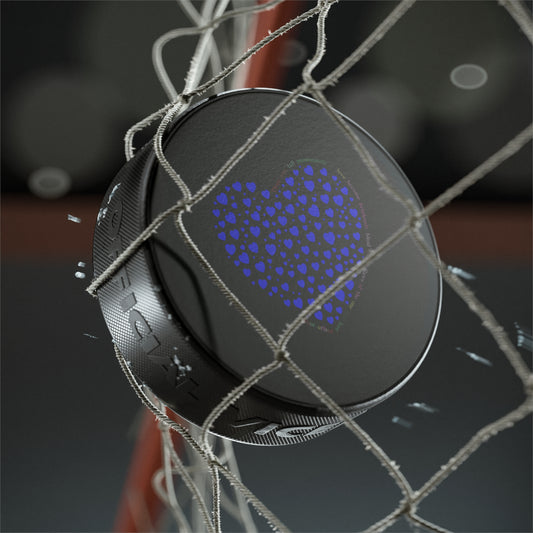 Hockey Puck with Blue Heart Design