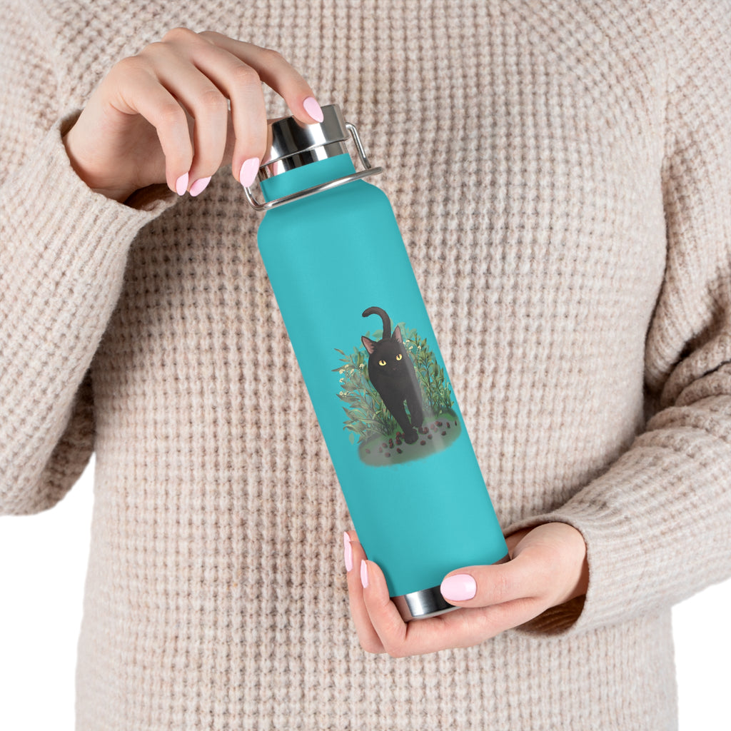 Black Mysterious Black Cat in Bushes 22oz Copper Vacuum Insulated Bottle
