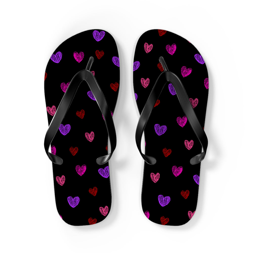 Unisex Black Colorful Hand Drawn Heart Pattern EVA Polyester Flip Flops