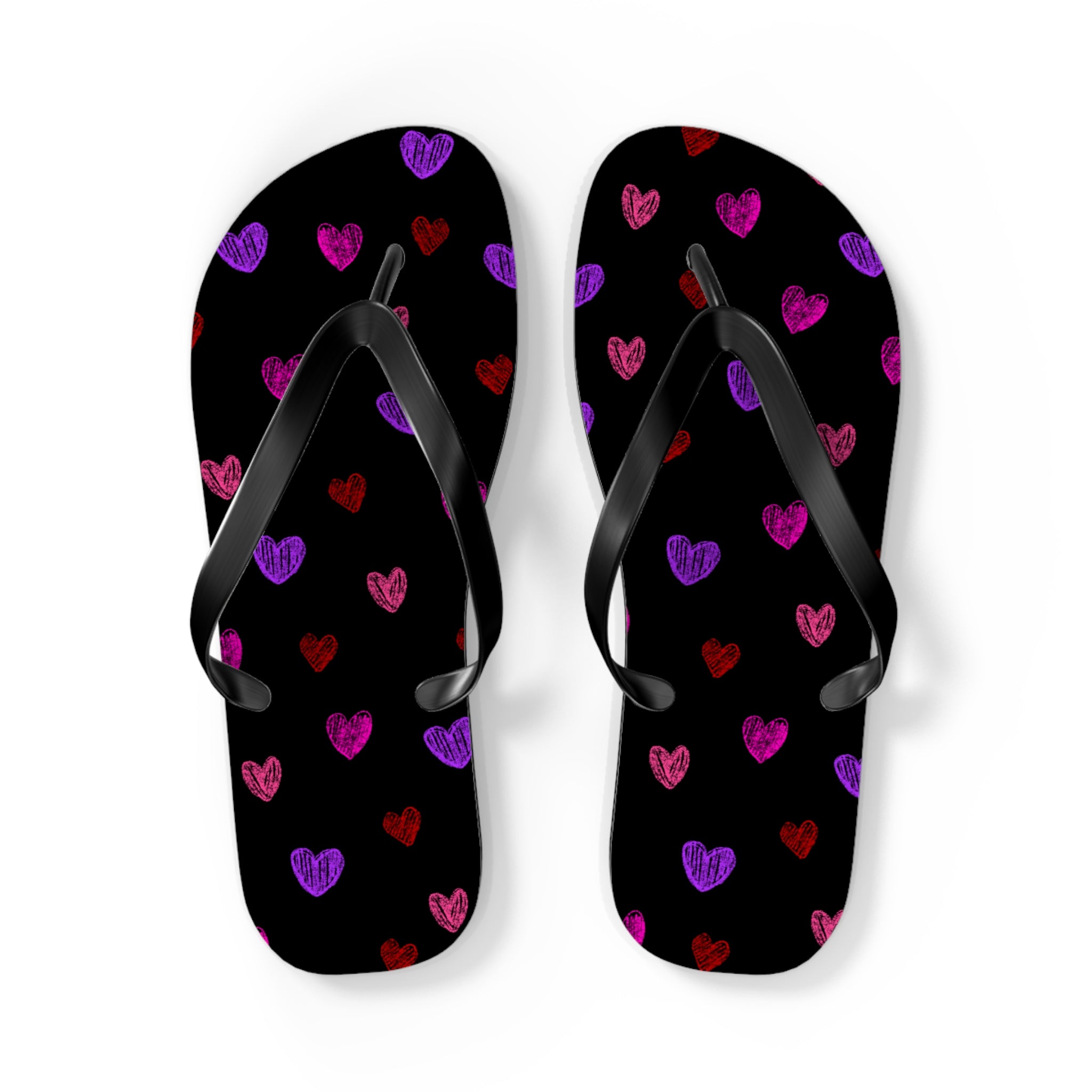 Unisex Black Colorful Hand Drawn Heart Pattern EVA Polyester Flip Flops