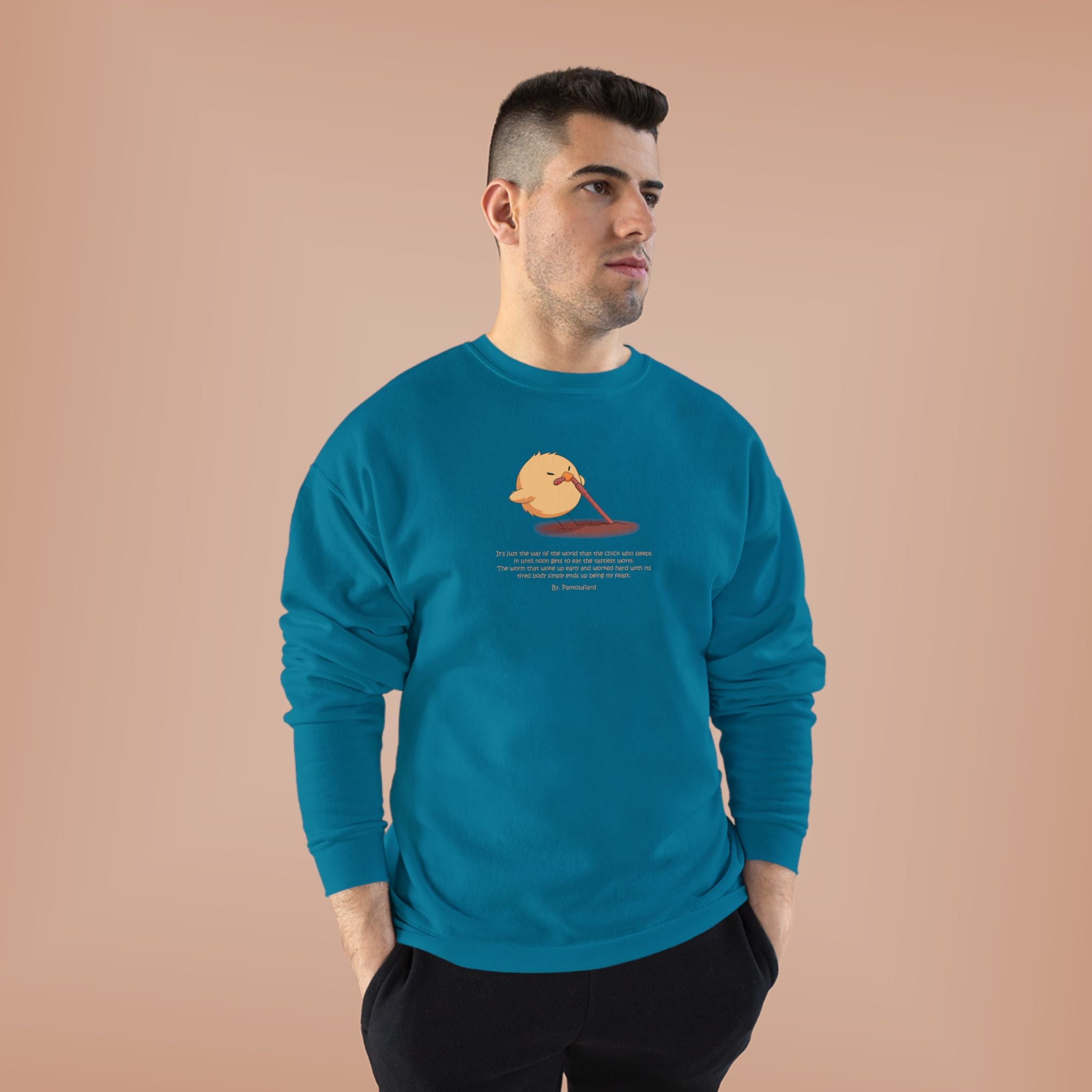 Funny Early Bird Parody Sweatshirt | "The Late Bird Gets The Feast" Sarcastic Quote | Hanes Soft Eco-Fleece Pullover (S-3XL)