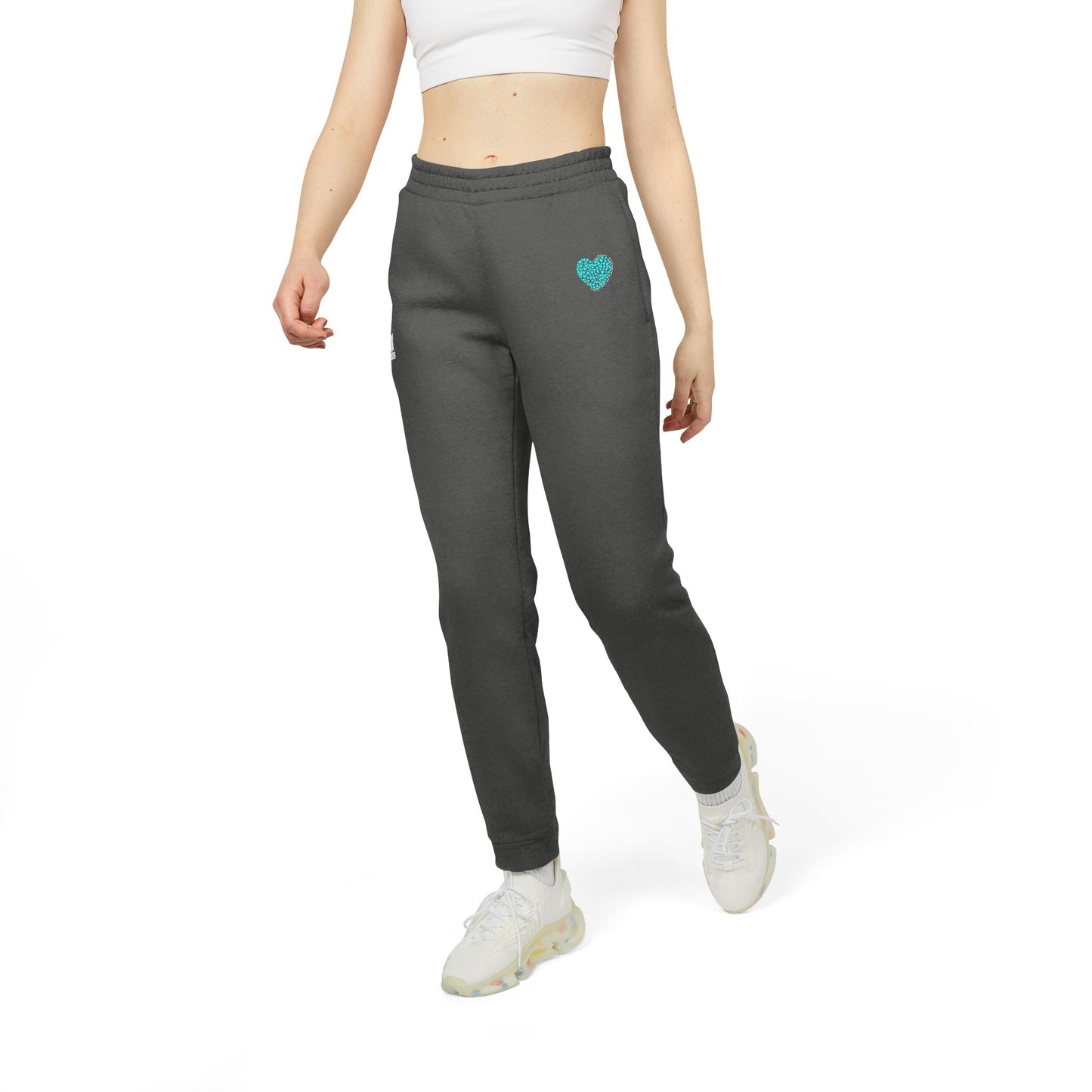 Adidas Unisex Fleece Joggers with Mint Heart Design