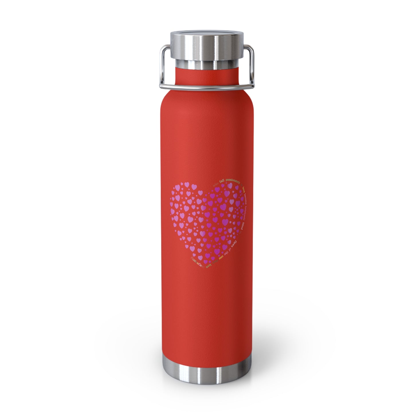 Copper Vacuum Insulated Water Bottle, 22oz (Pink Heart Design)