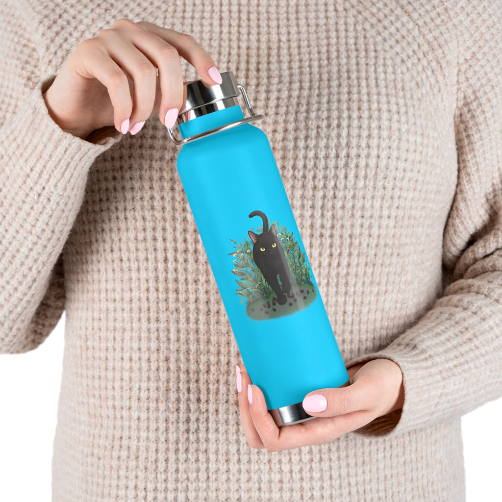 Black Mysterious Black Cat in Bushes 22oz Copper Vacuum Insulated Bottle
