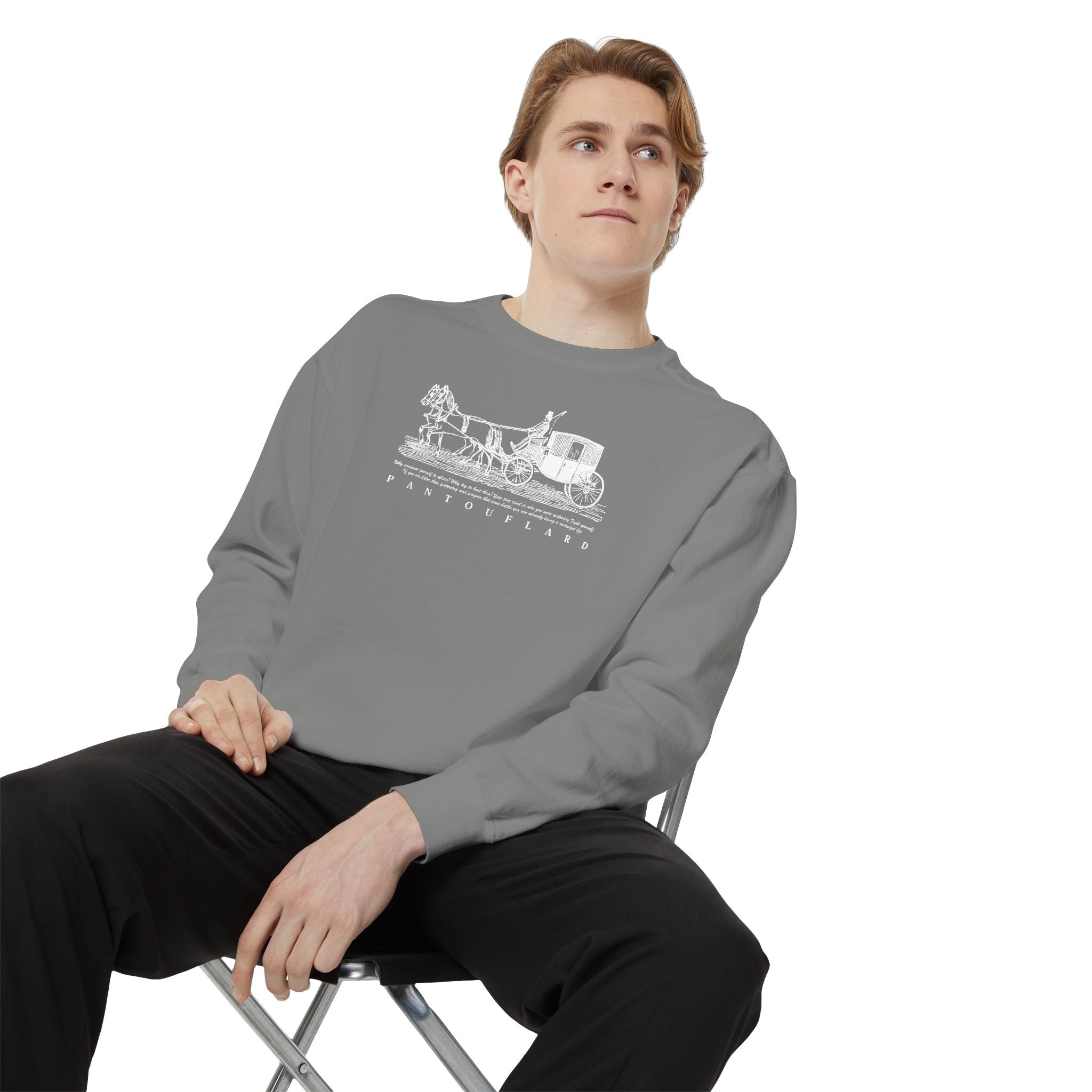 Unisex Navy Vintage Carriage Graphic Cotton Blend Sweatshirt