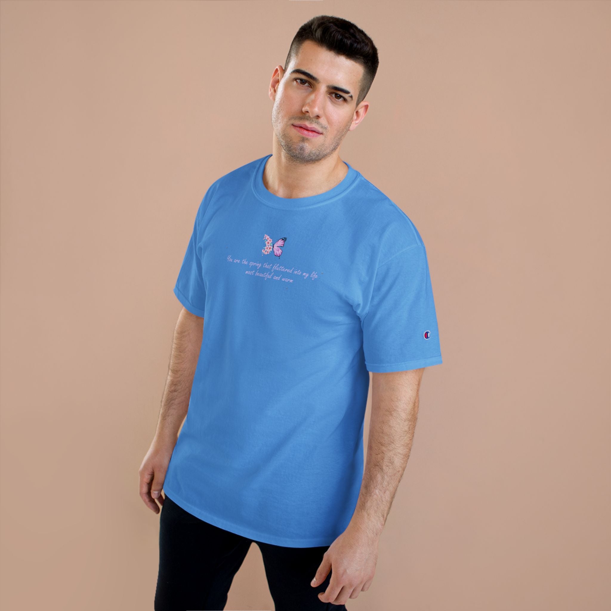 Unisex White Floral Butterfly Spring Quote 100% Cotton Champion T-Shirt