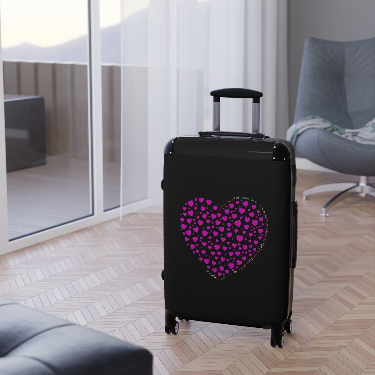 Pink Heart Design Suitcase, Travel Luggage