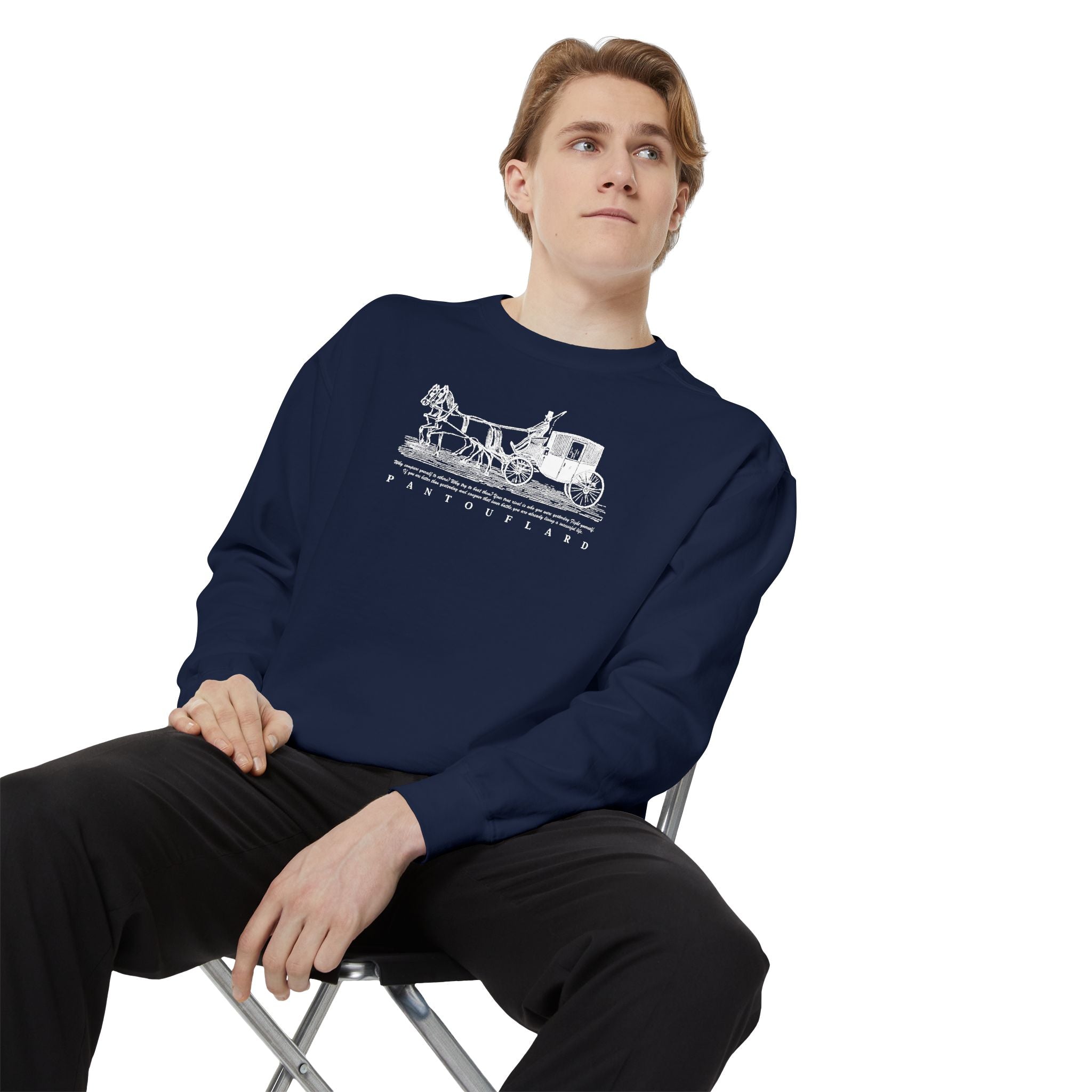 Unisex Navy Vintage Carriage Graphic Cotton Blend Sweatshirt