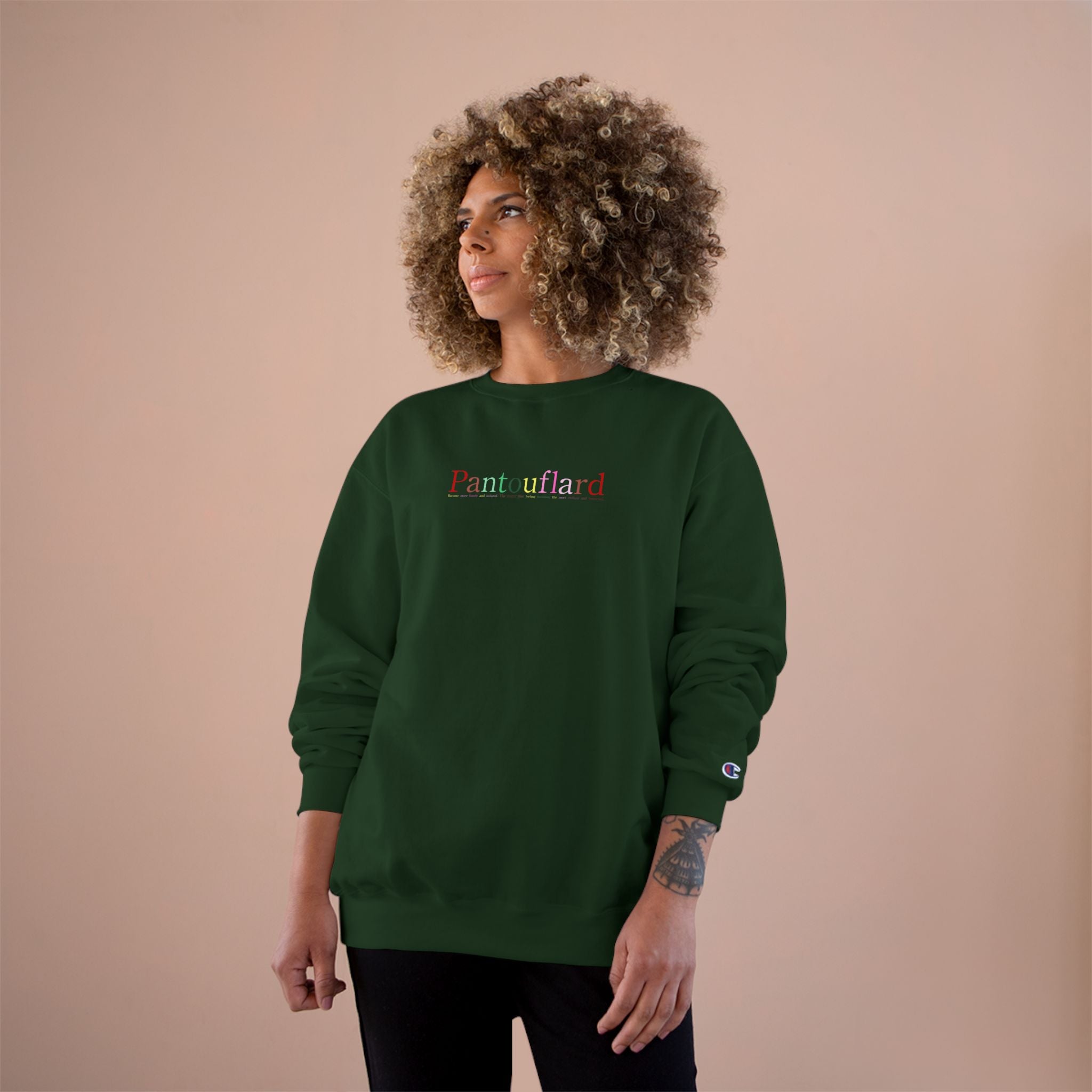 Old Money Aesthetic Champion Crewneck - Pantouflard Pastel Logo (Sustainable Eco-Fleece Sweatshirt)