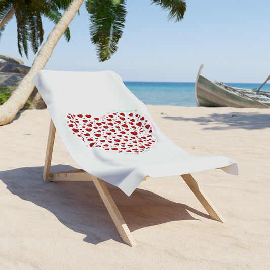 Chic Beach Towel with Red Heart Design, Stylish Beach Blanket