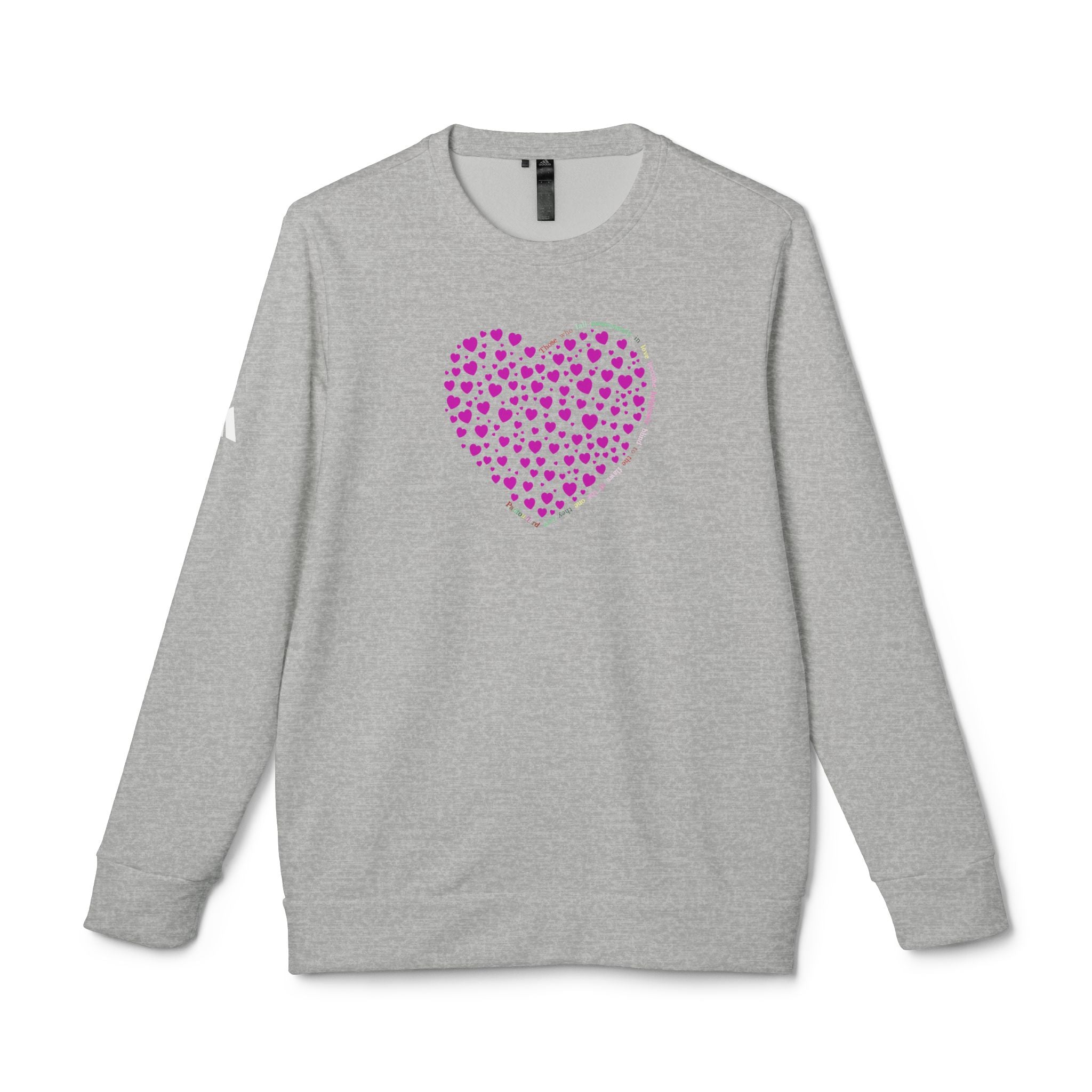 Sudadera unisex Adidas® con cuello redondo y diseño de corazón rosa