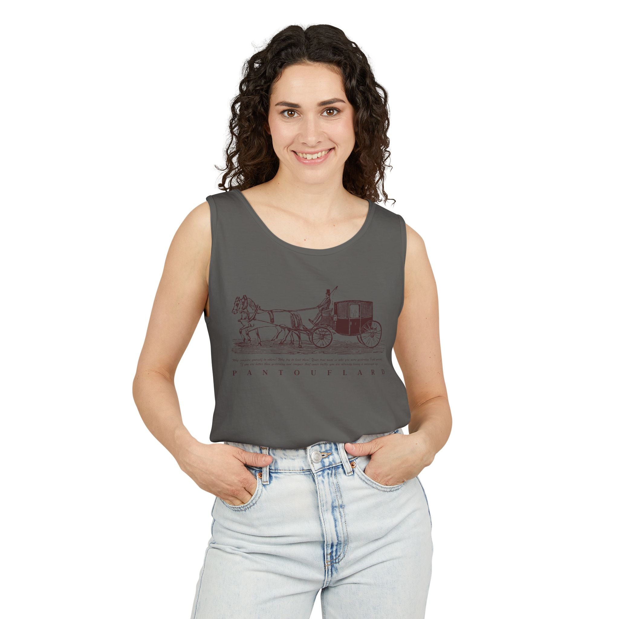 Unisex Brick Red Pantouflard Carriage Cotton Garment-Dyed Tank Top