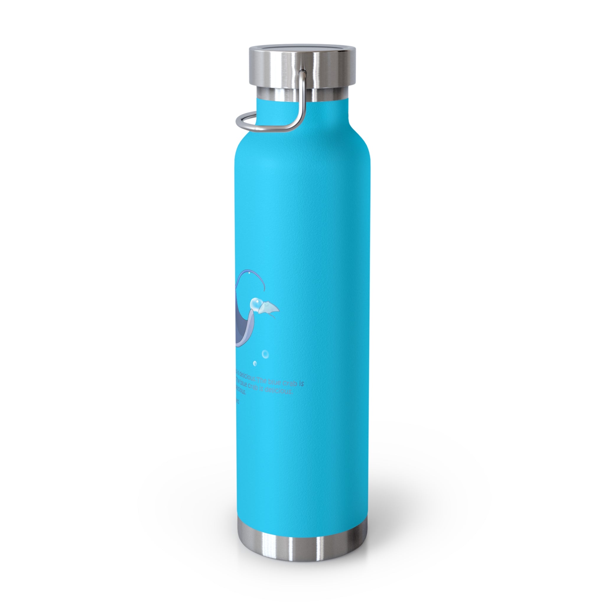 Cyan Blue Cute Stingray Eating Crab Quote 22oz Copper Vacuum Insulated Bottle