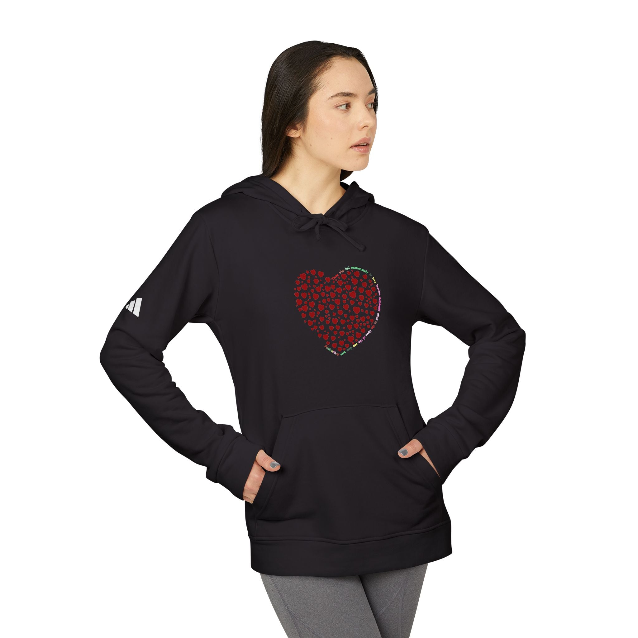 Sudadera con capucha de forro polar para hombre y mujer Adidas® con diseño de corazón rojo