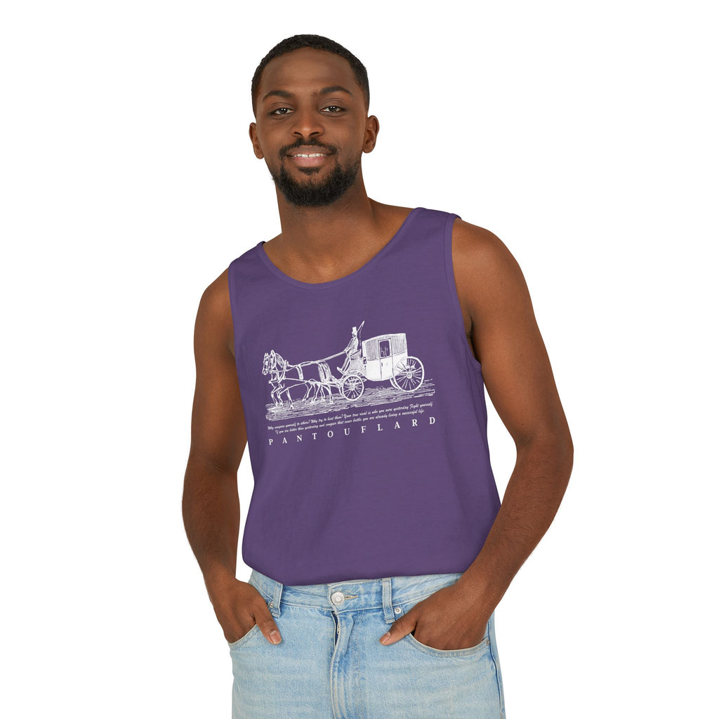 Unisex Black Pantouflard Carriage Cotton Garment-Dyed Tank Top