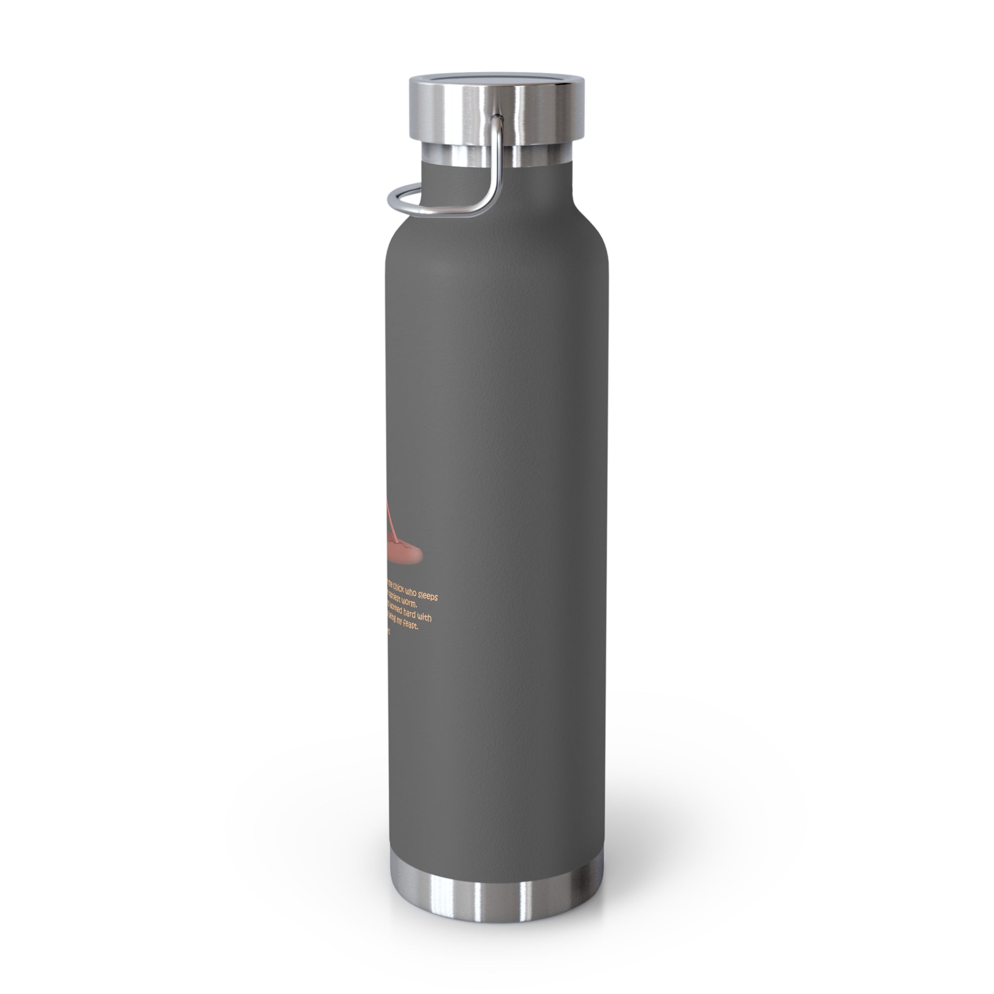 Navy Blue Cute Chick Pulling Worm Quote 22oz Copper Vacuum Insulated Bottle