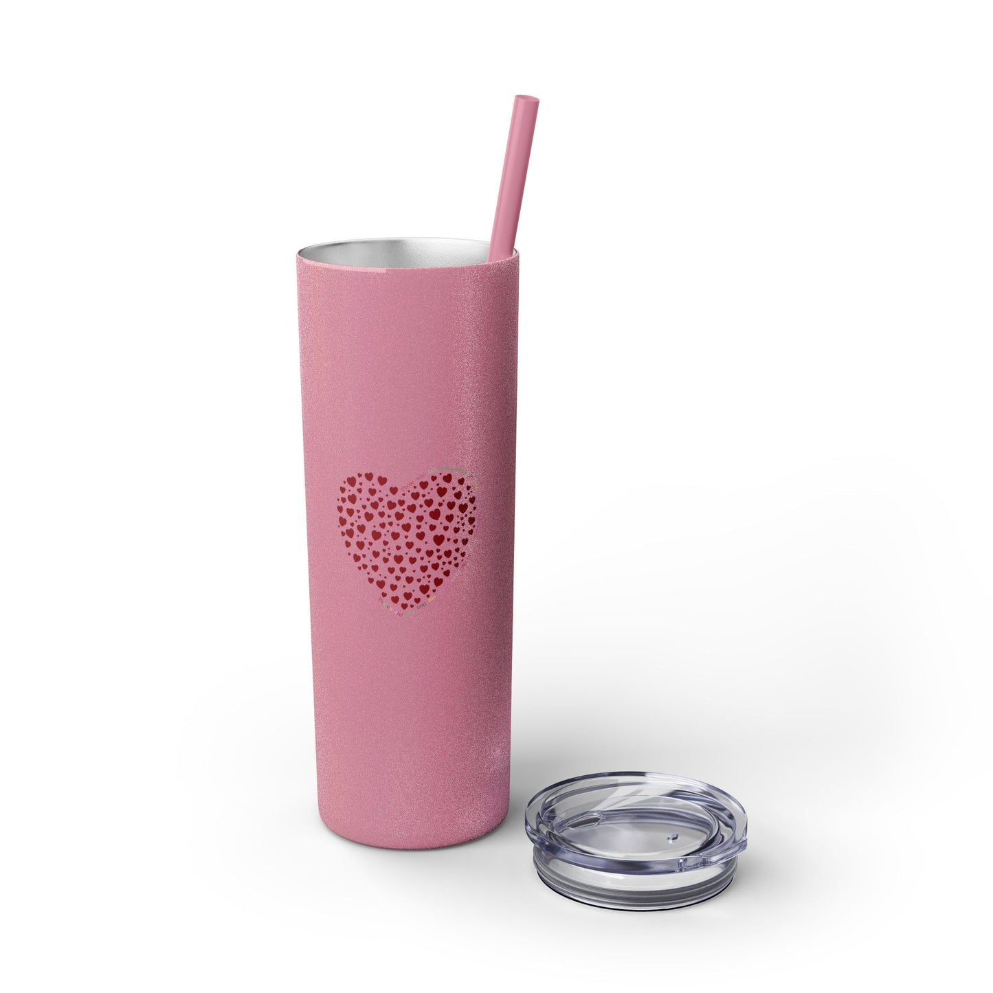 Red Heart Dot Skinny Tumbler | 20oz Reusable Travel Mug, Eco-Friendly Drinkware