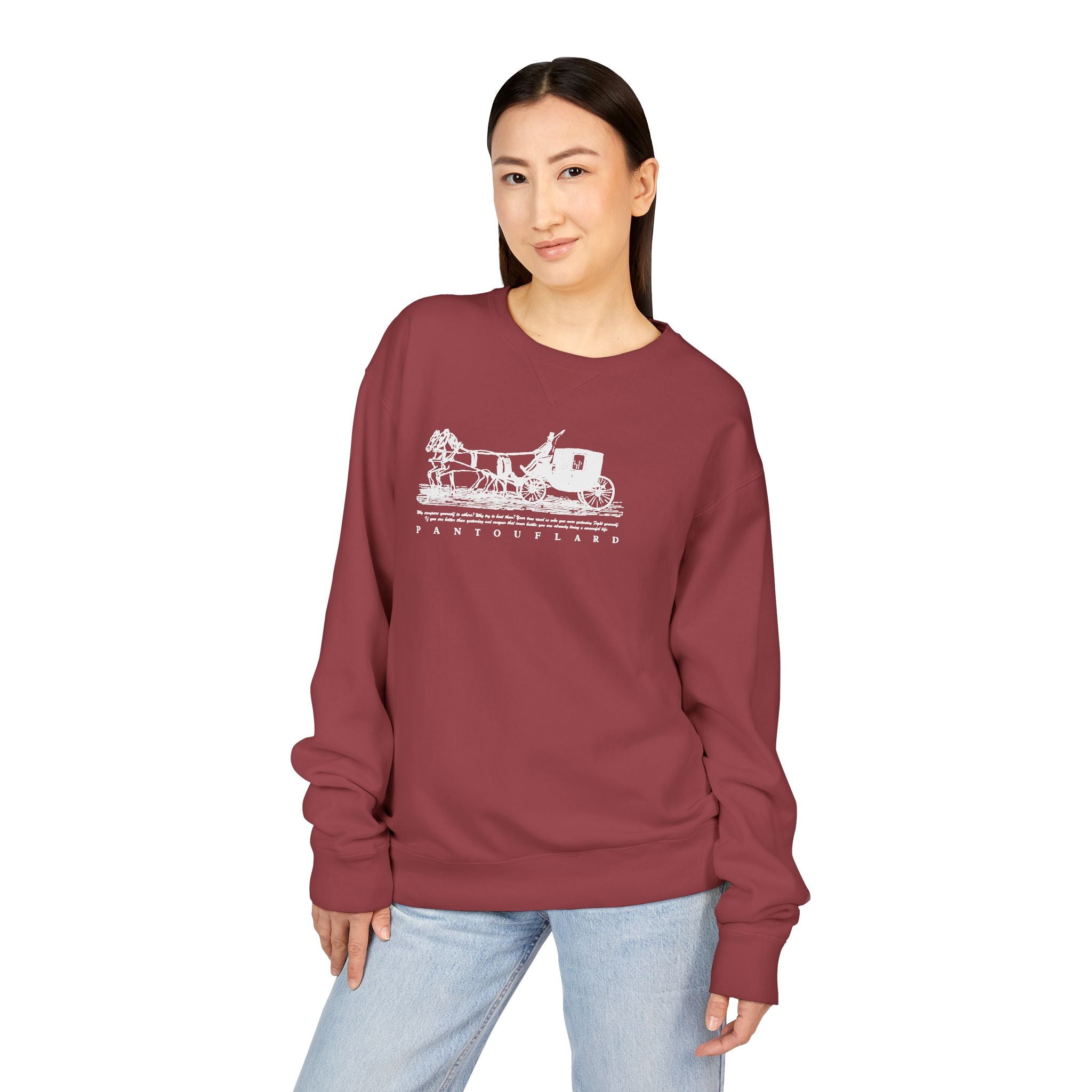 Old Money Equestrian Heritage Crewneck - The Nostalgic Journey II (Dark Academia Garment-Dyed Sweatshirt)