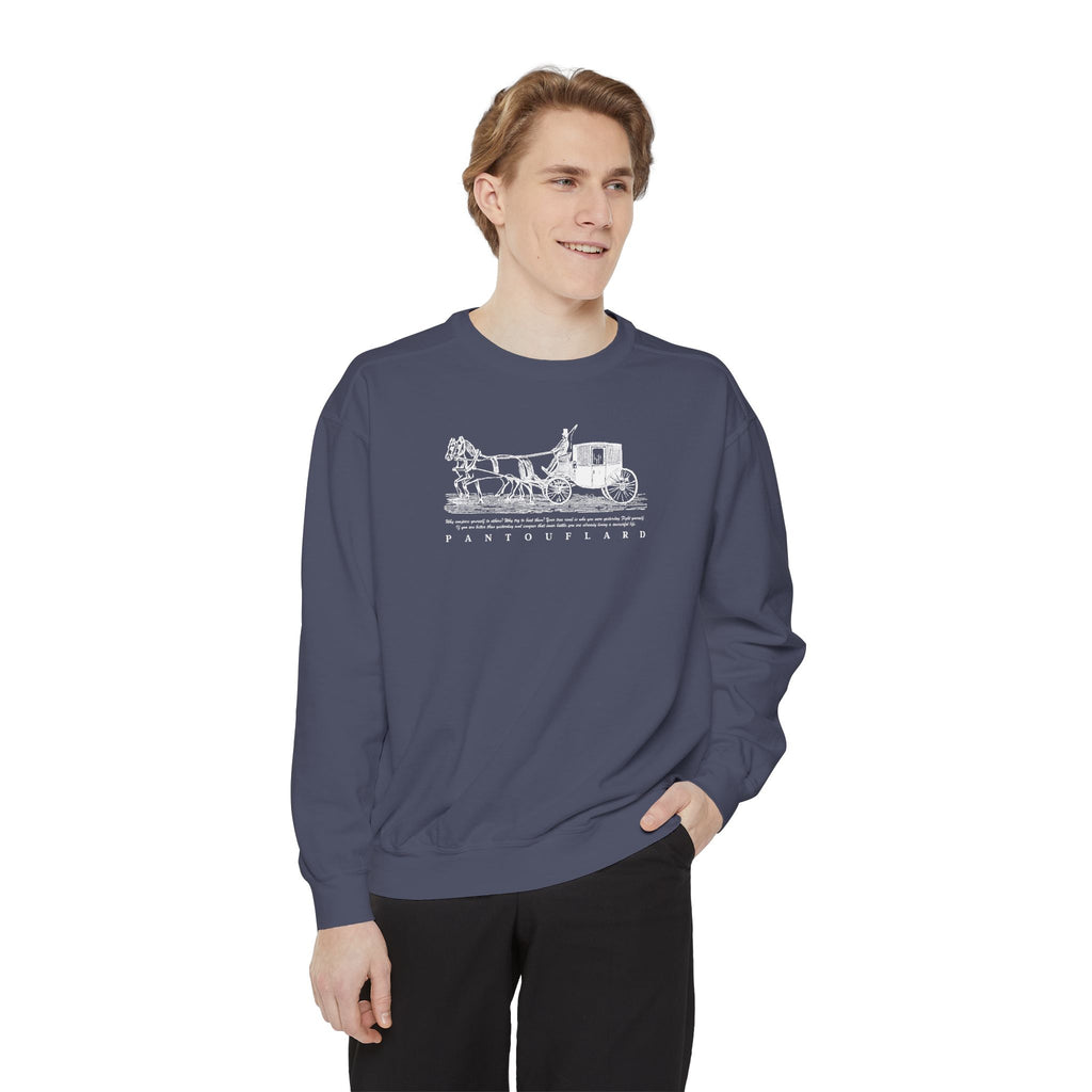 Unisex Navy Vintage Carriage Graphic Cotton Blend Sweatshirt