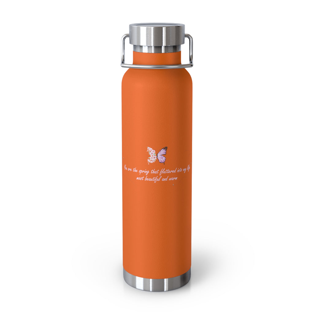 Navy Blue Romantic Floral Butterfly Quote 22oz Copper Vacuum Insulated Bottle