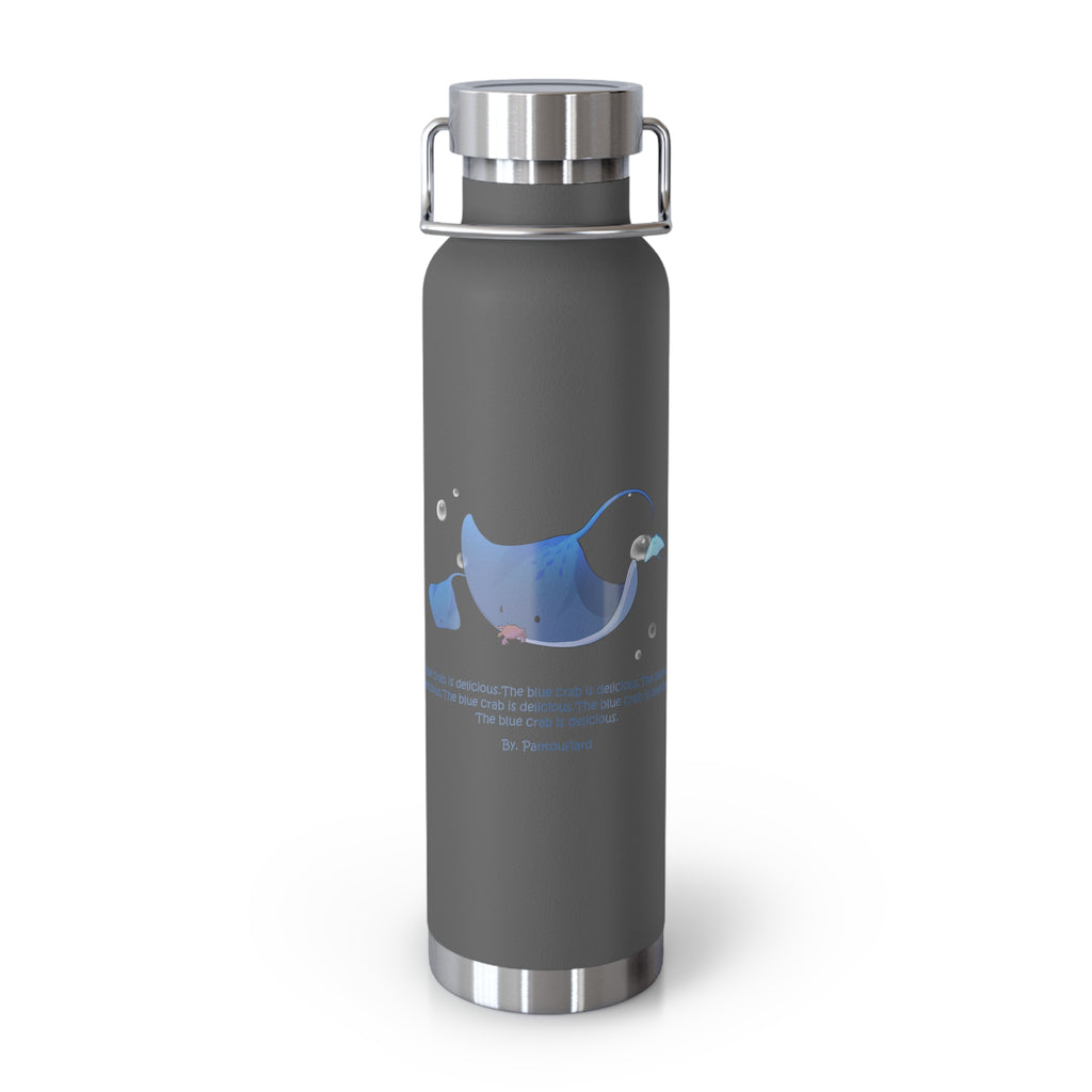 Cyan Blue Cute Stingray Eating Crab Quote 22oz Copper Vacuum Insulated Bottle