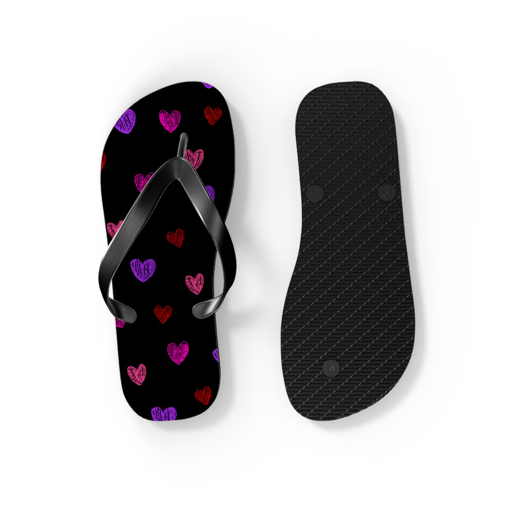 Women's Y2K Neon Sketched Hearts Flip Flops - Alt Aesthetic Beach Sandals