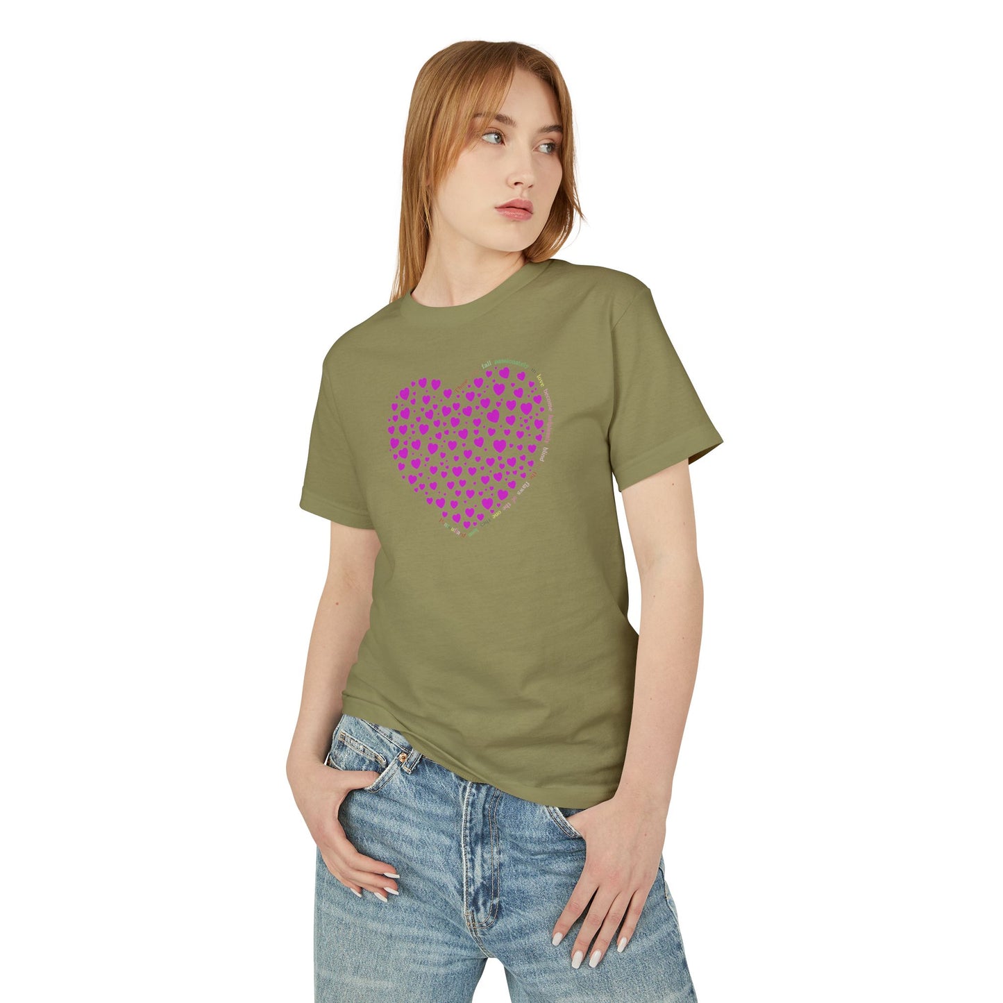 Camiseta unisex de algodón grueso color rosa polvo con corazón