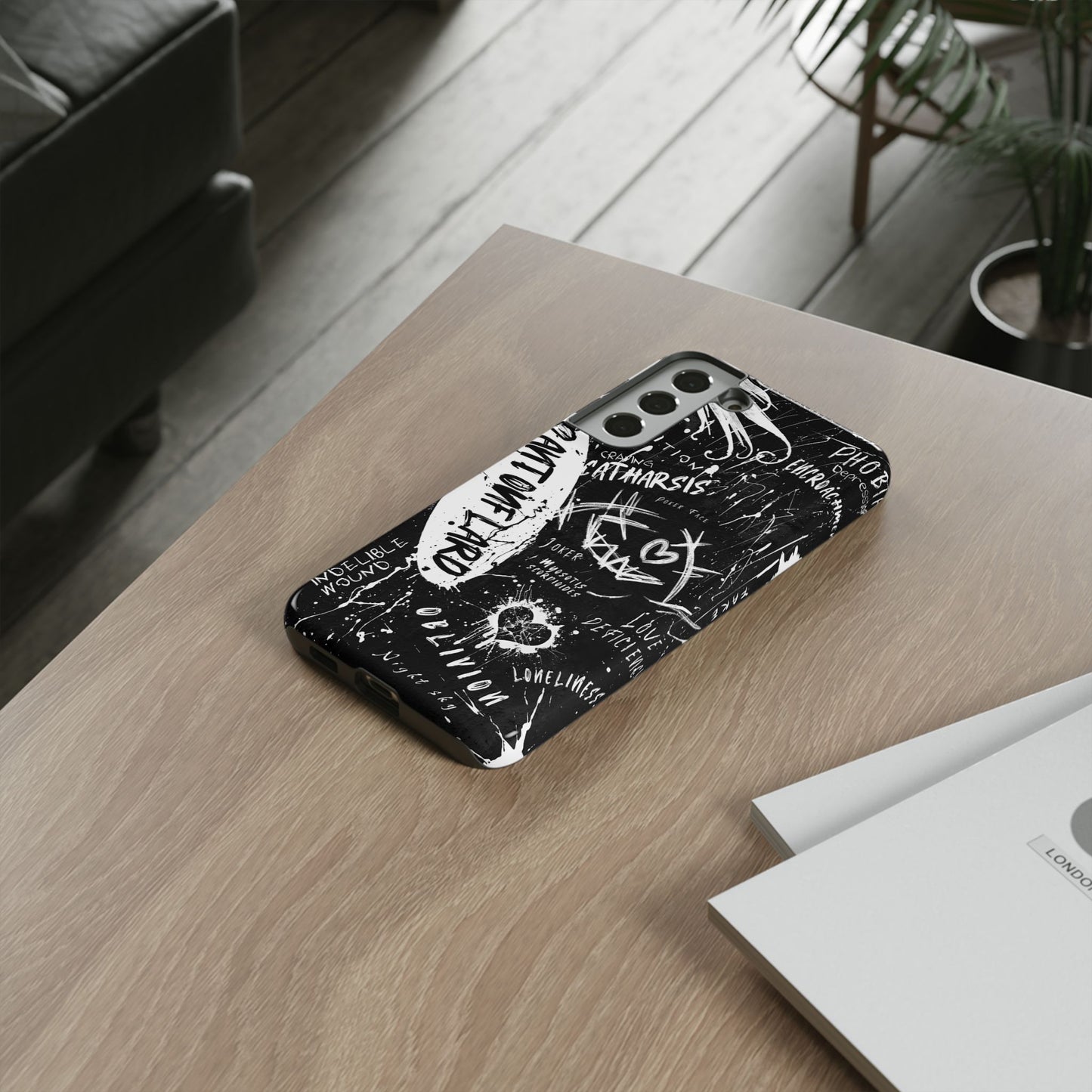 Fundas resistentes: funda atrevida para iPhone, Galaxy, Google Pixel, diseño de grafiti negro, estética urbana, regalo para amantes del arte, accesorios de teléfono modernos, estilo callejero