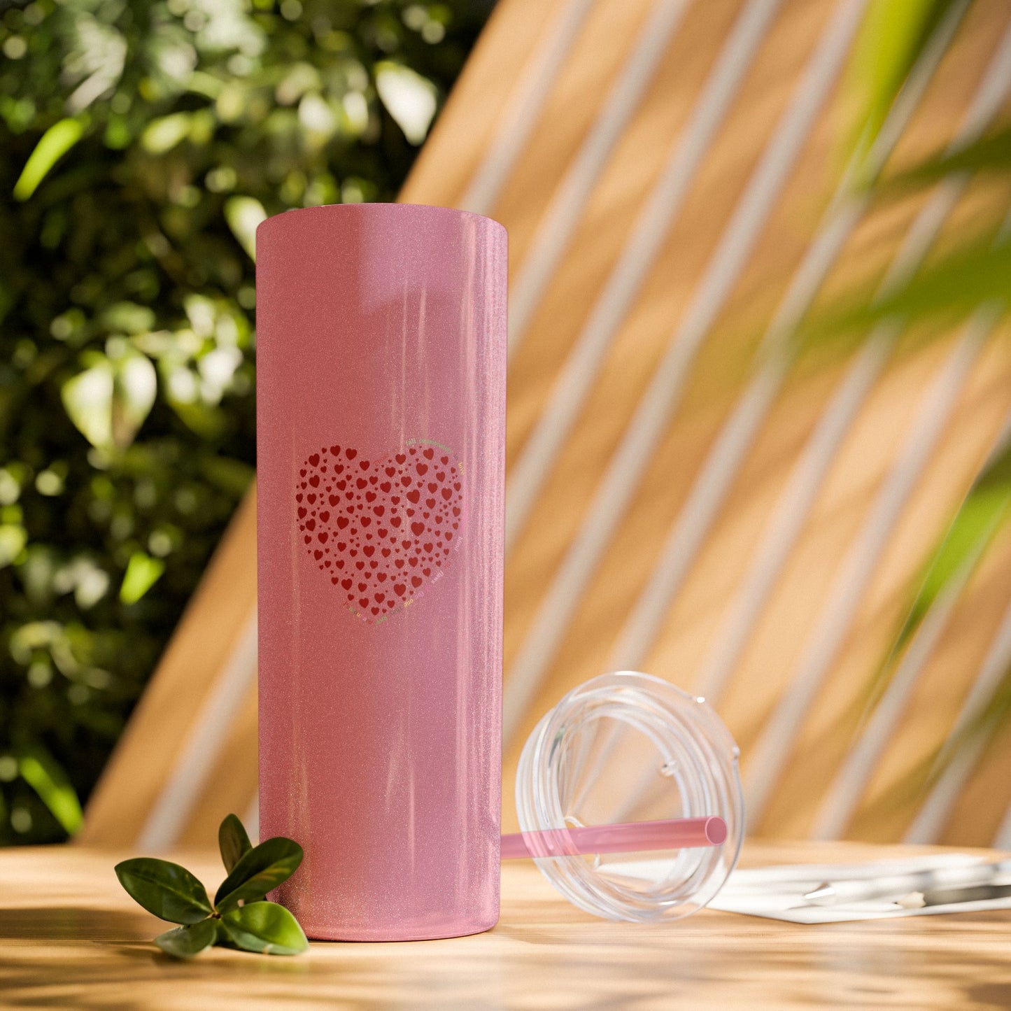 Red Heart Dot Skinny Tumbler | 20oz Reusable Travel Mug, Eco-Friendly Drinkware