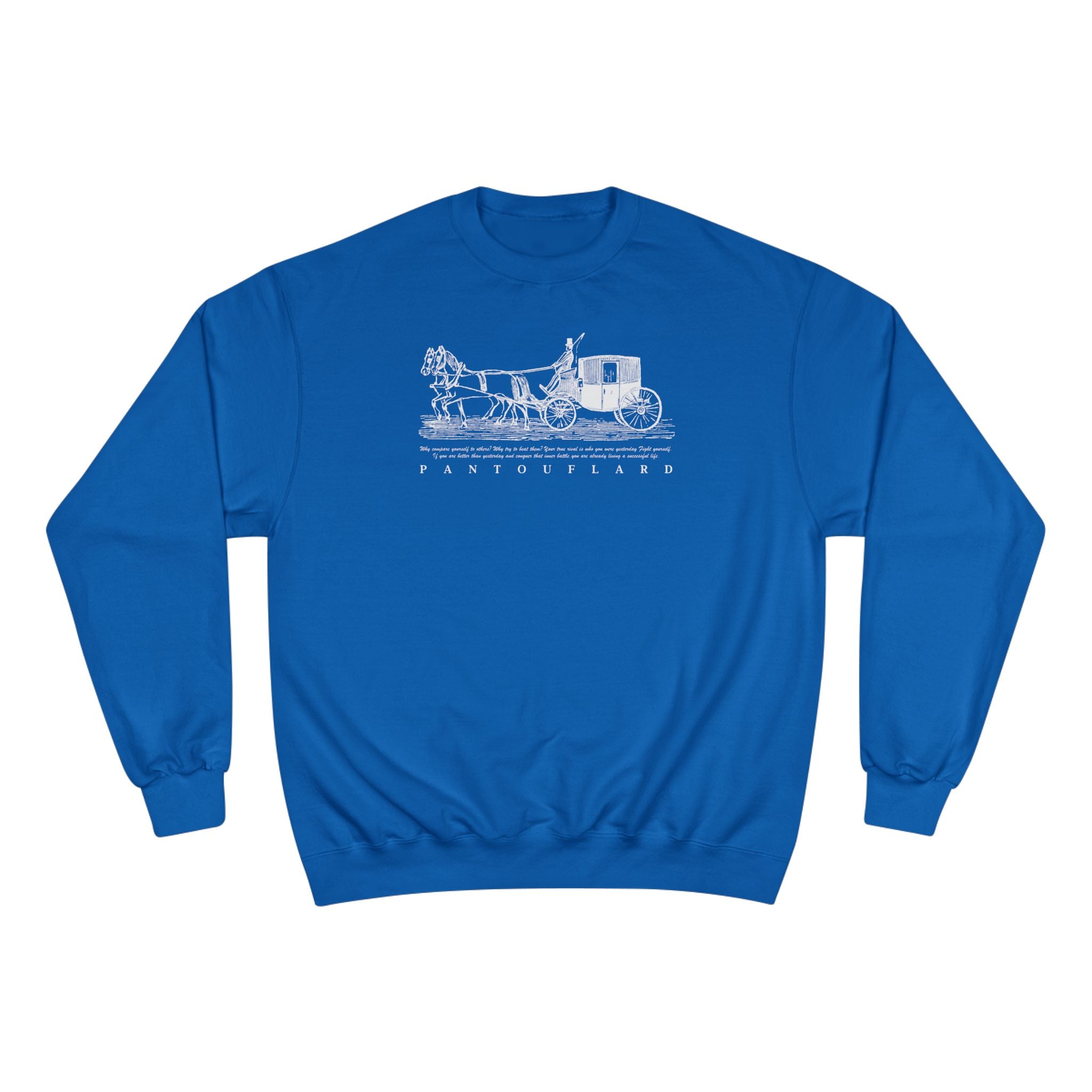 Old Money Equestrian Champion Crewneck - Royal White Carriage (Authentic Varsity Streetwear)