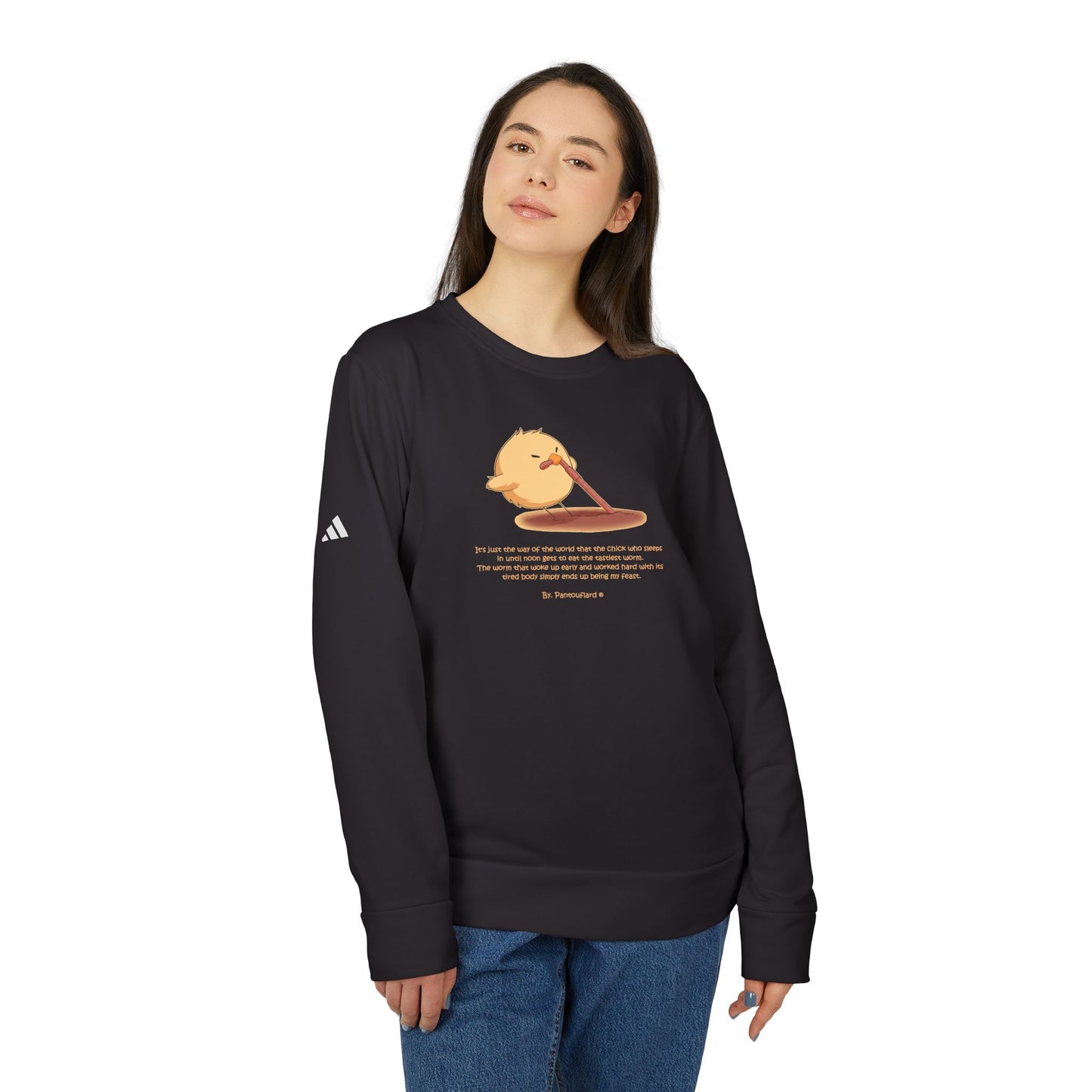 Adidas Cute Chick Cartoon Unisex Fleece Crewneck Sweatshirt