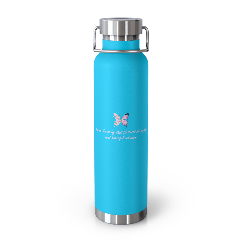 Navy Blue Romantic Floral Butterfly Quote 22oz Copper Vacuum Insulated Bottle