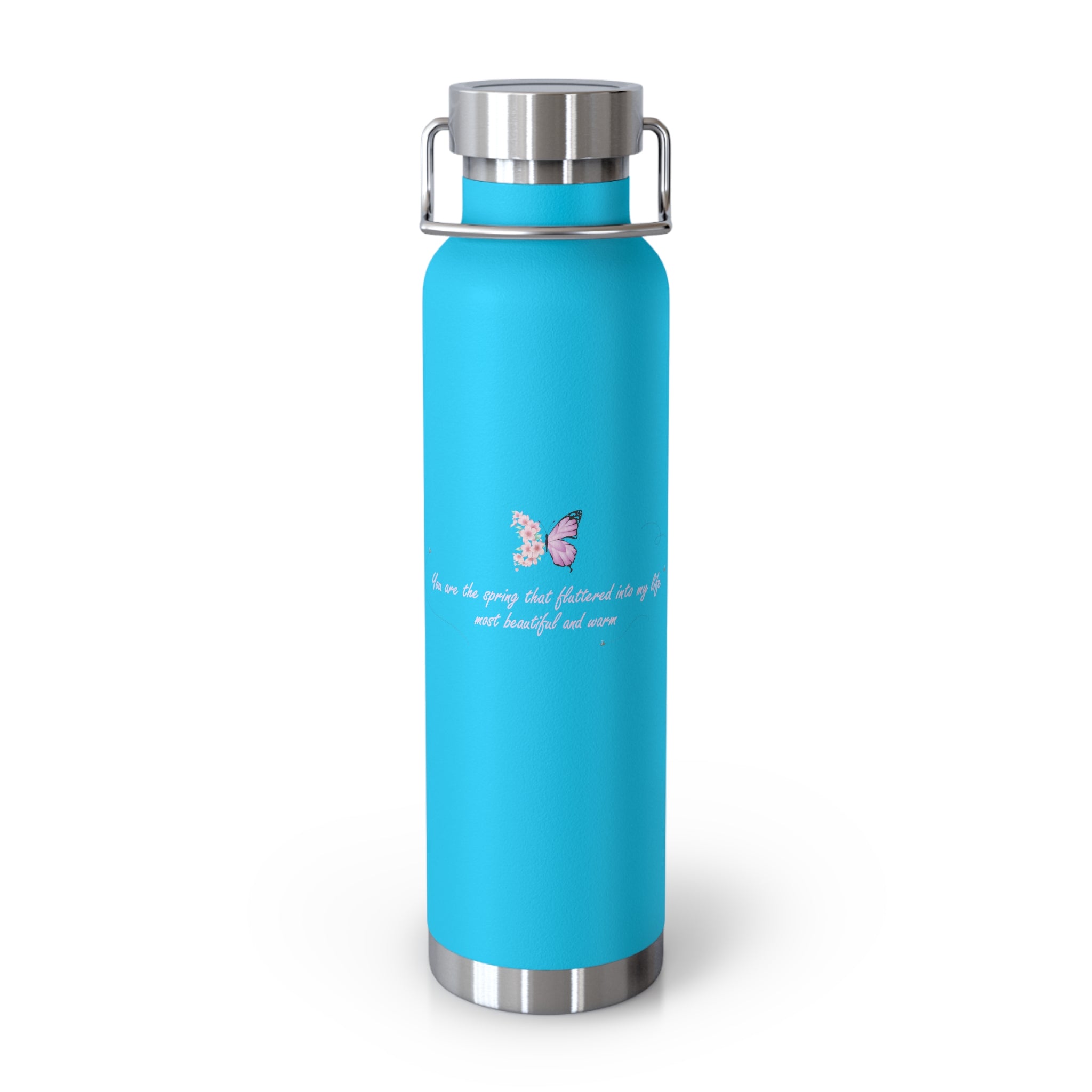 Navy Blue Romantic Floral Butterfly Quote 22oz Copper Vacuum Insulated Bottle