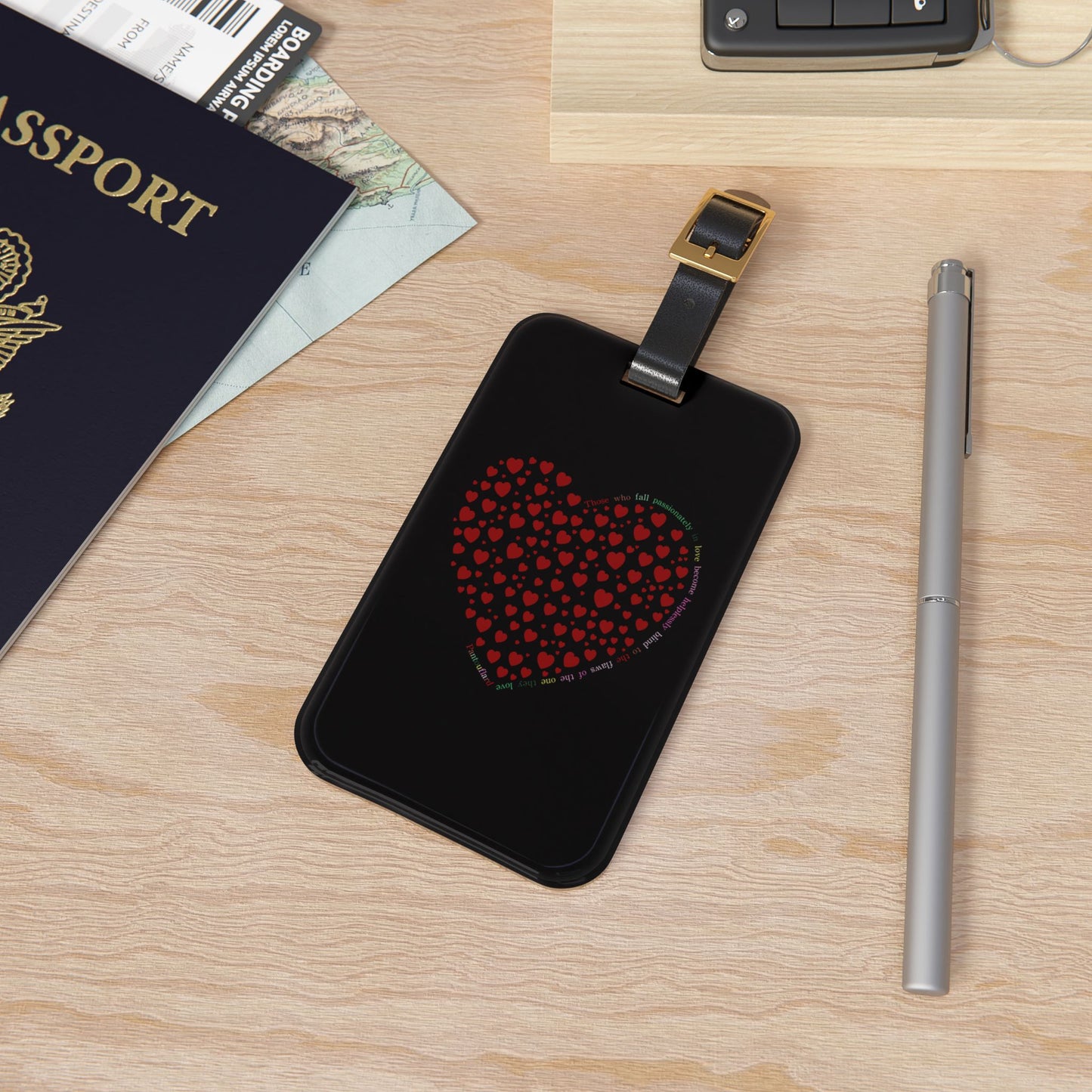 Red Heart Mosaic Luggage Tag, Personalized Travel Accessory, Unique Suitcase Identifier