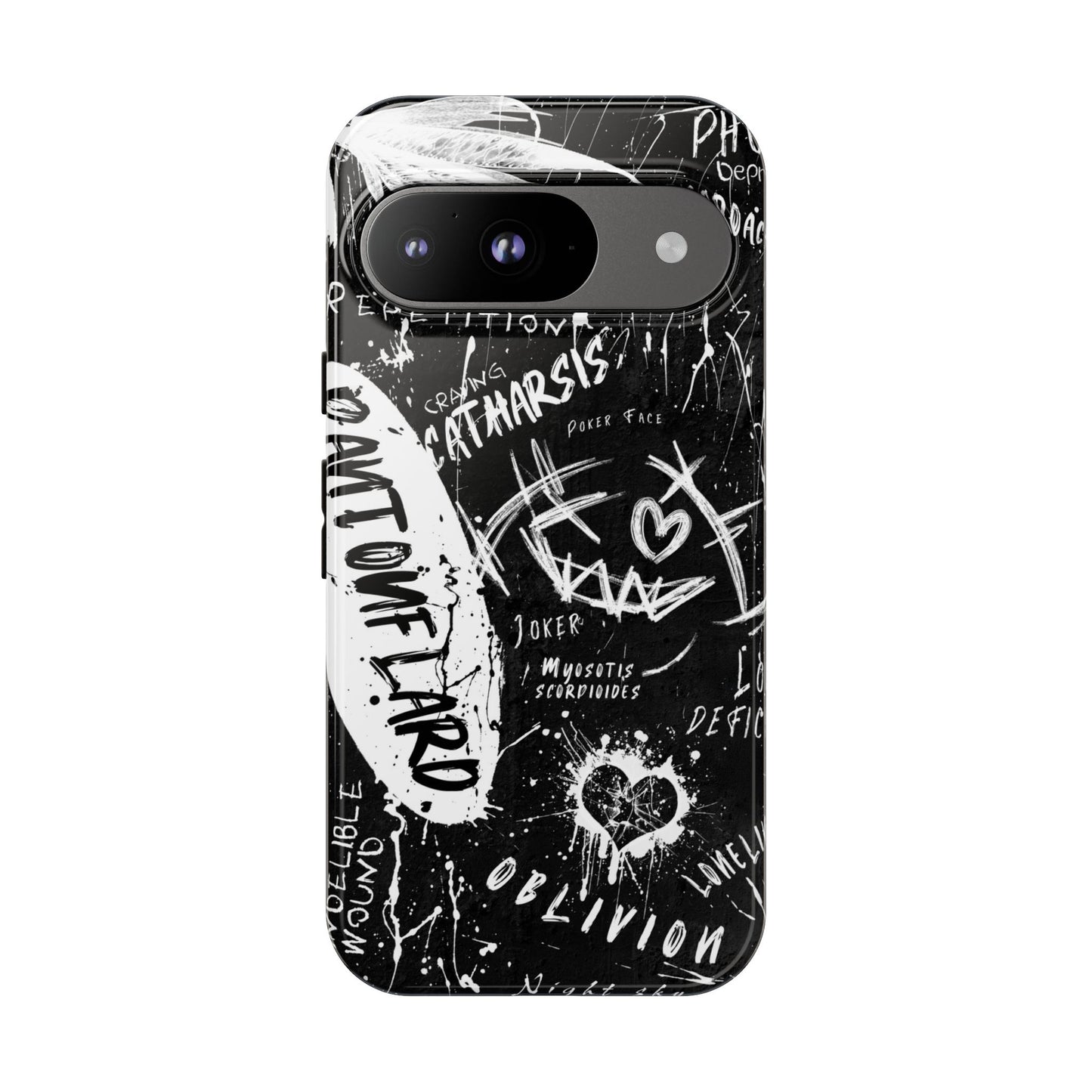 Fundas resistentes: funda atrevida para iPhone, Galaxy, Google Pixel, diseño de grafiti negro, estética urbana, regalo para amantes del arte, accesorios de teléfono modernos, estilo callejero
