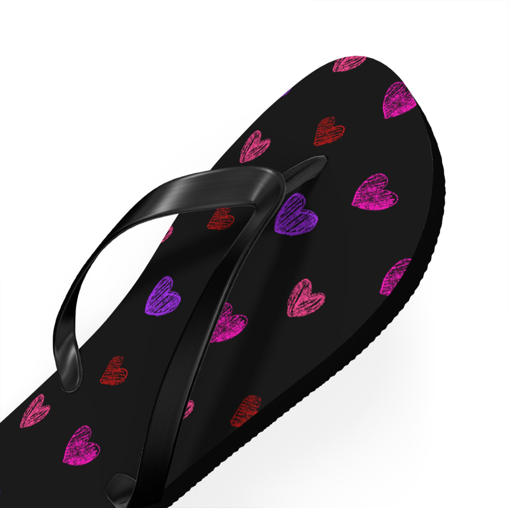 Unisex Black Colorful Hand Drawn Heart Pattern EVA Polyester Flip Flops
