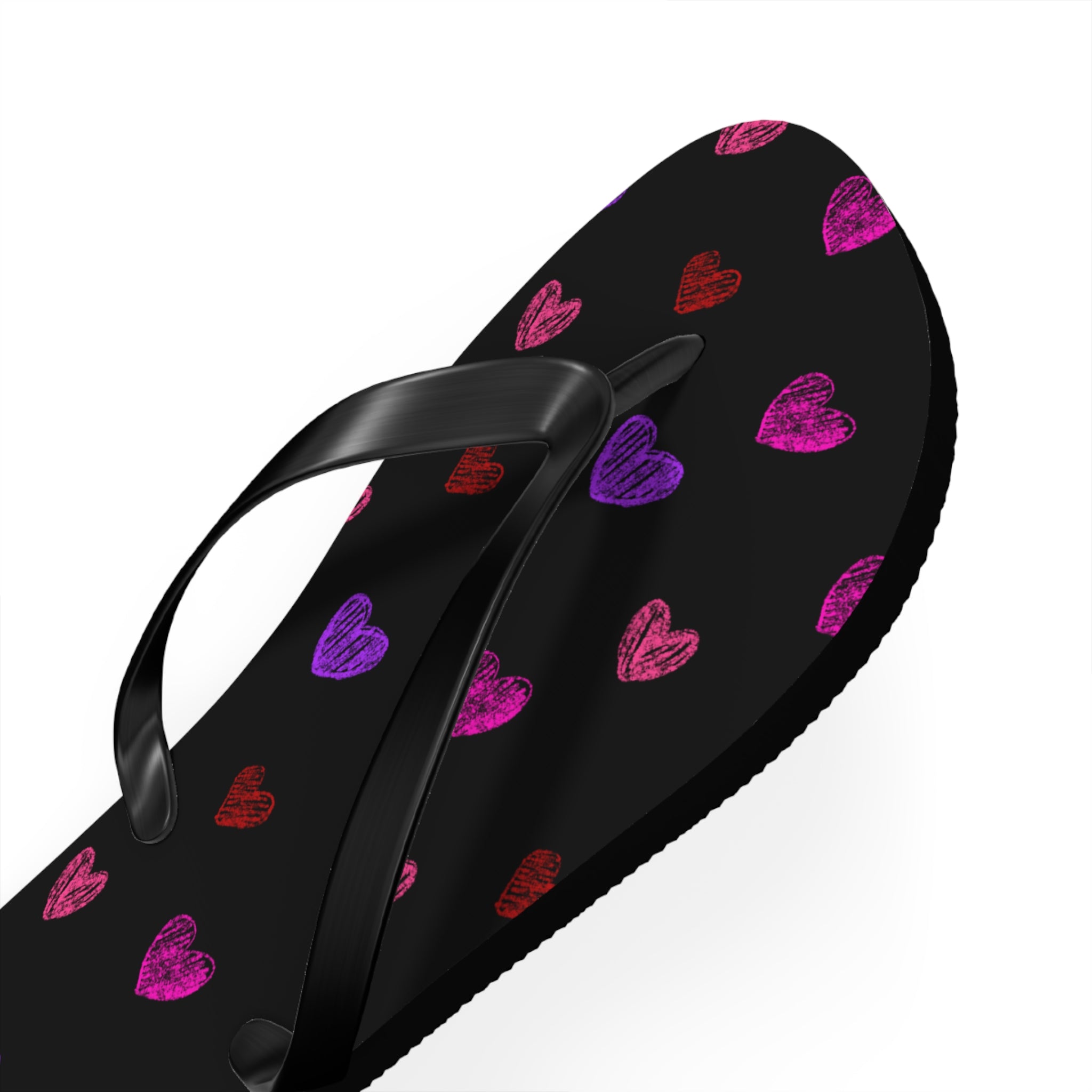 Unisex Black Colorful Hand Drawn Heart Pattern EVA Polyester Flip Flops