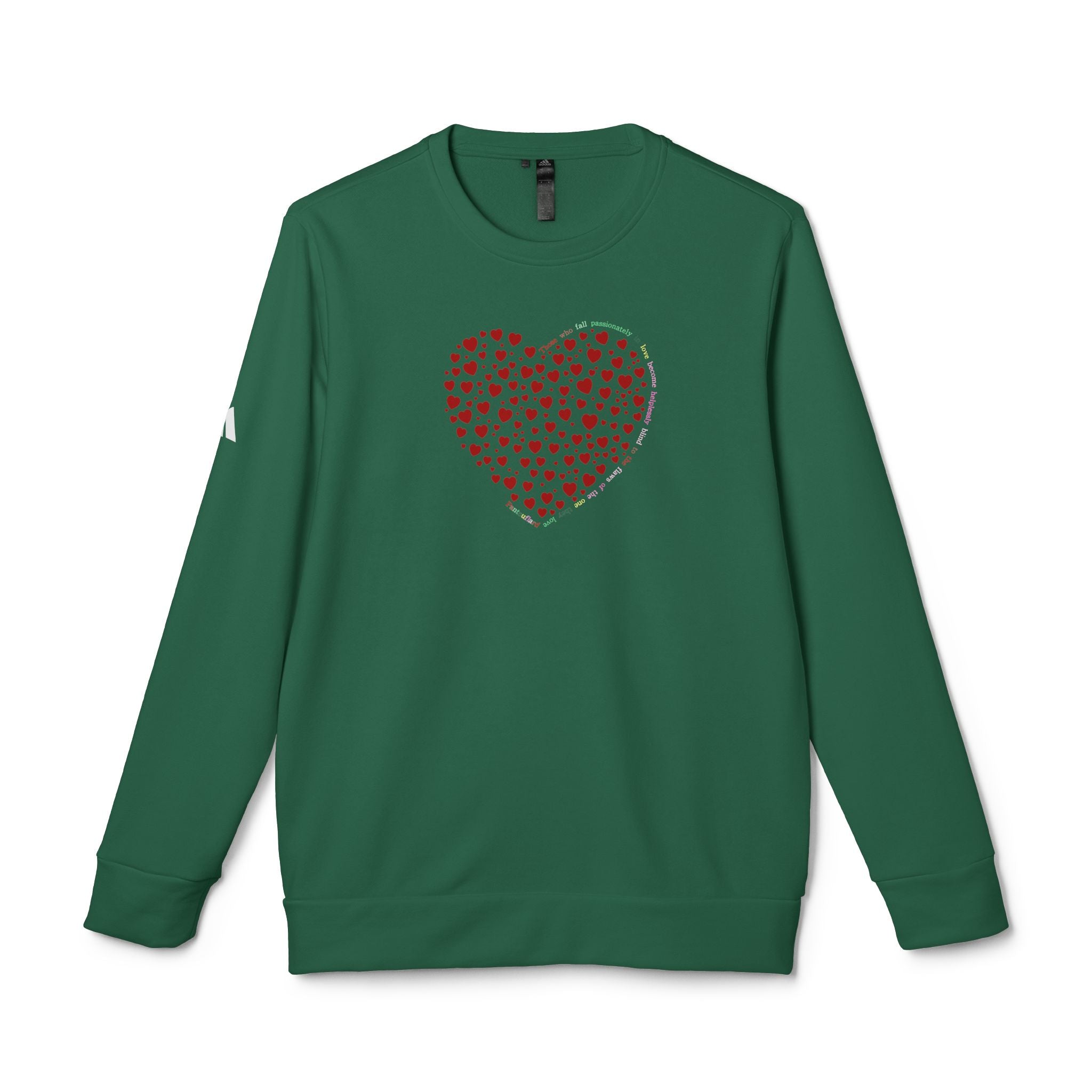 Sudadera unisex Adidas® con cuello redondo y diseño de corazón rojo