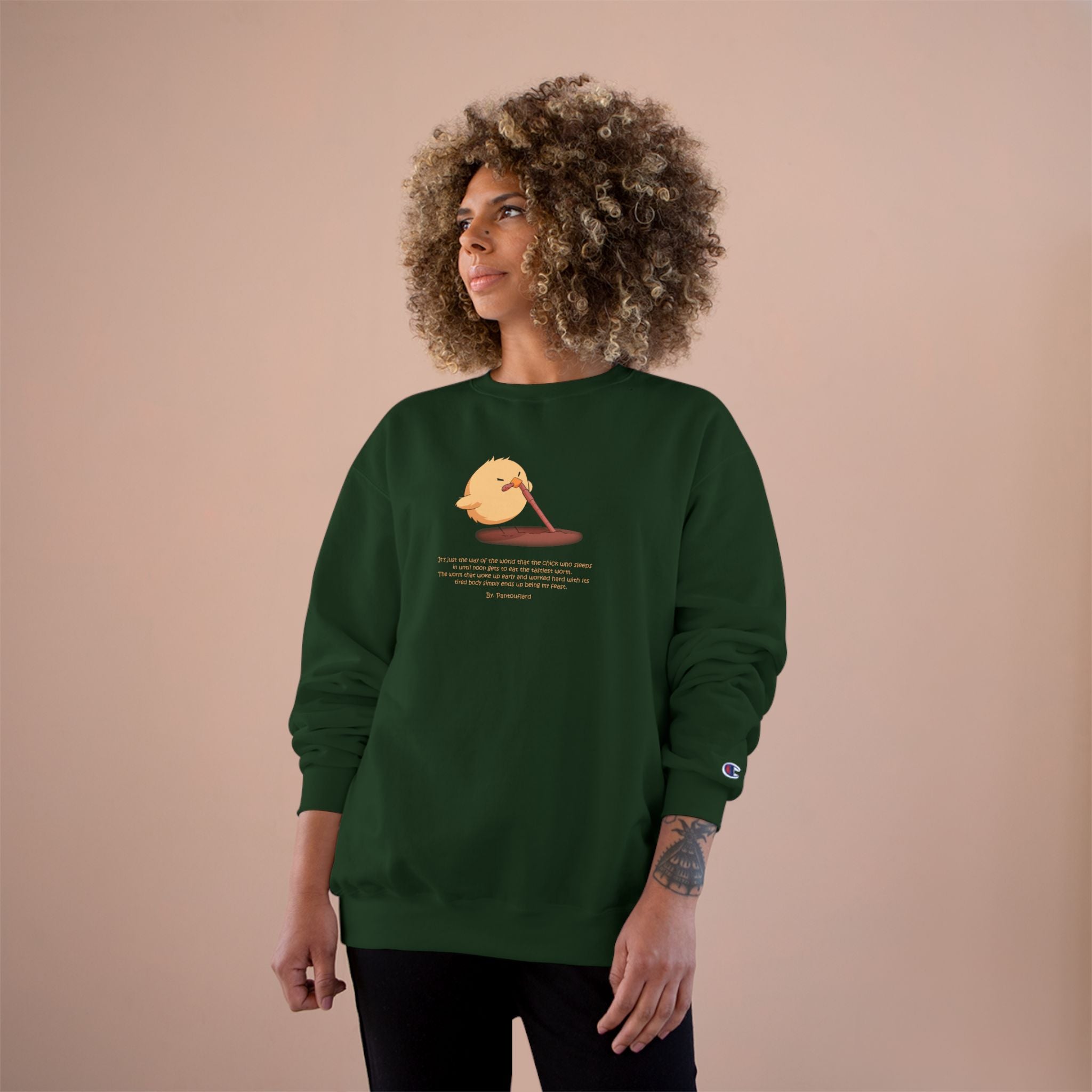 Early Bird Parody Champion Sweatshirt | Sarcastic "Late Sleeper" Quote Crewneck | The Early Worm Gets Eaten Graphic | Oversized Fit (S-3XL)