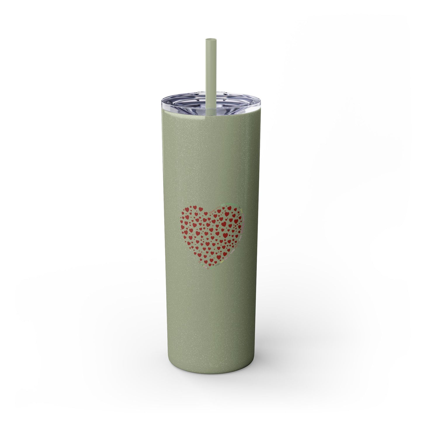 Red Heart Dot Skinny Tumbler | 20oz Reusable Travel Mug, Eco-Friendly Drinkware