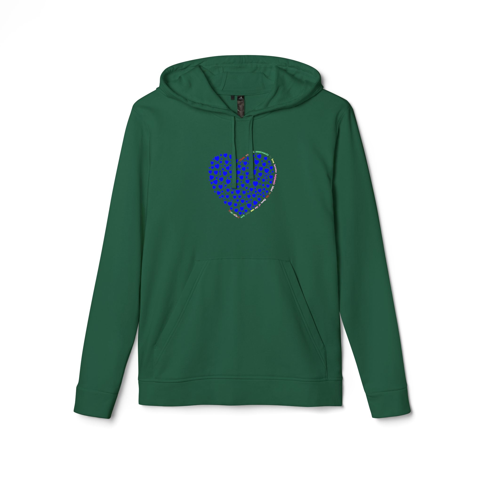 Sudadera con capucha de forro polar para hombre y mujer Adidas® con diseño de corazón azul