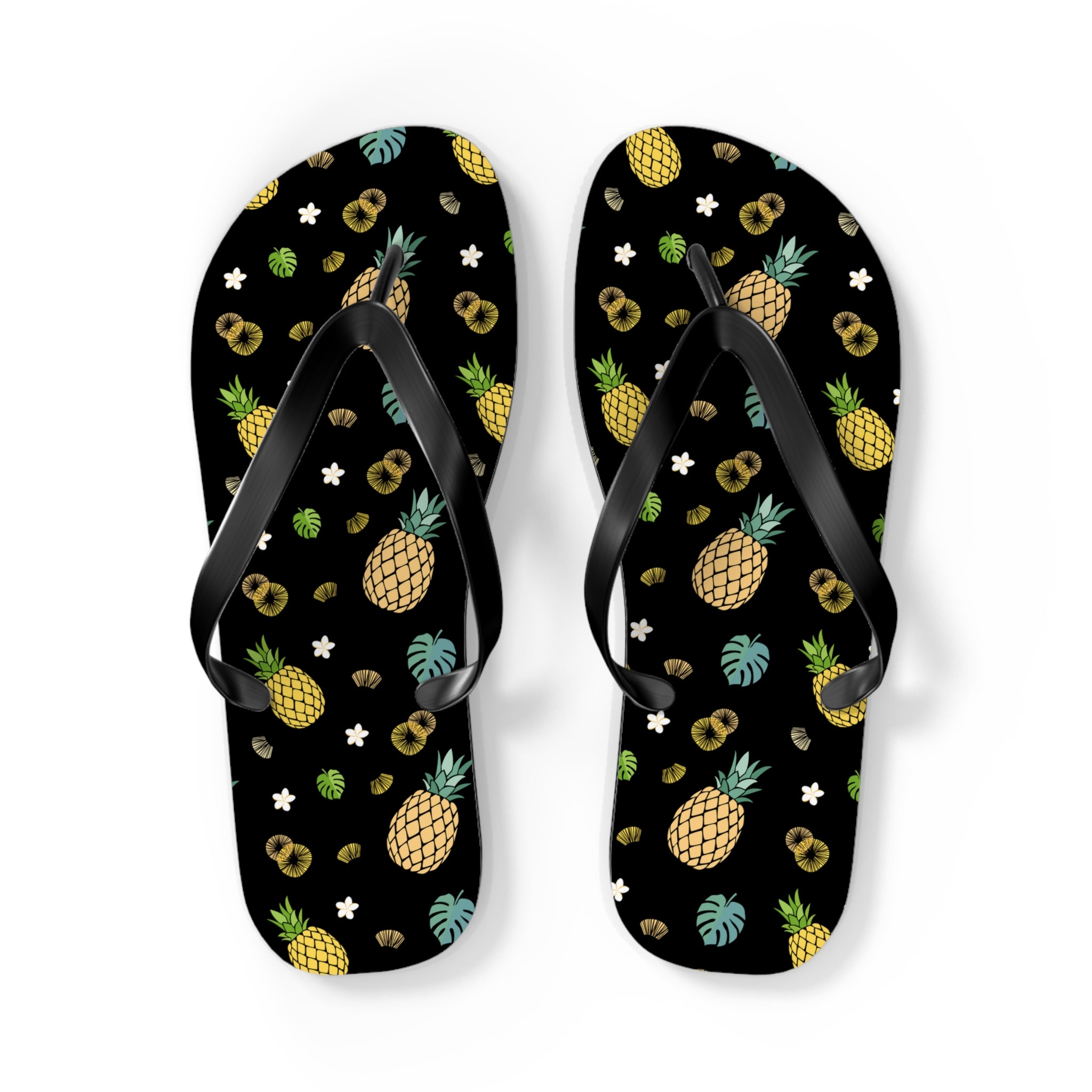 Unisex Black Pineapple Tropical Pattern EVA Polyester Flip Flops