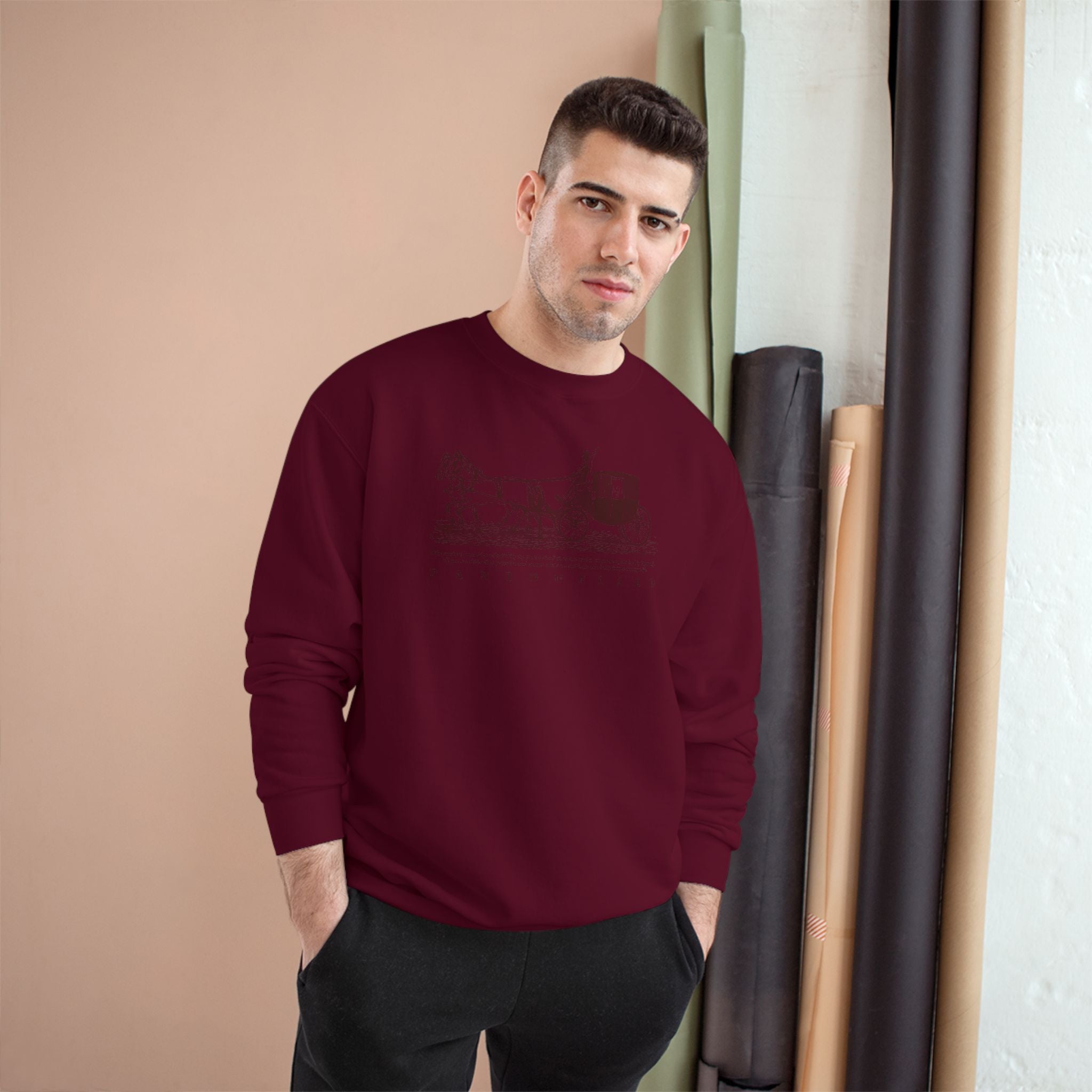 Old Money Equestrian Champion Crewneck - Royal Burgundy Carriage (Authentic Varsity Heritage)