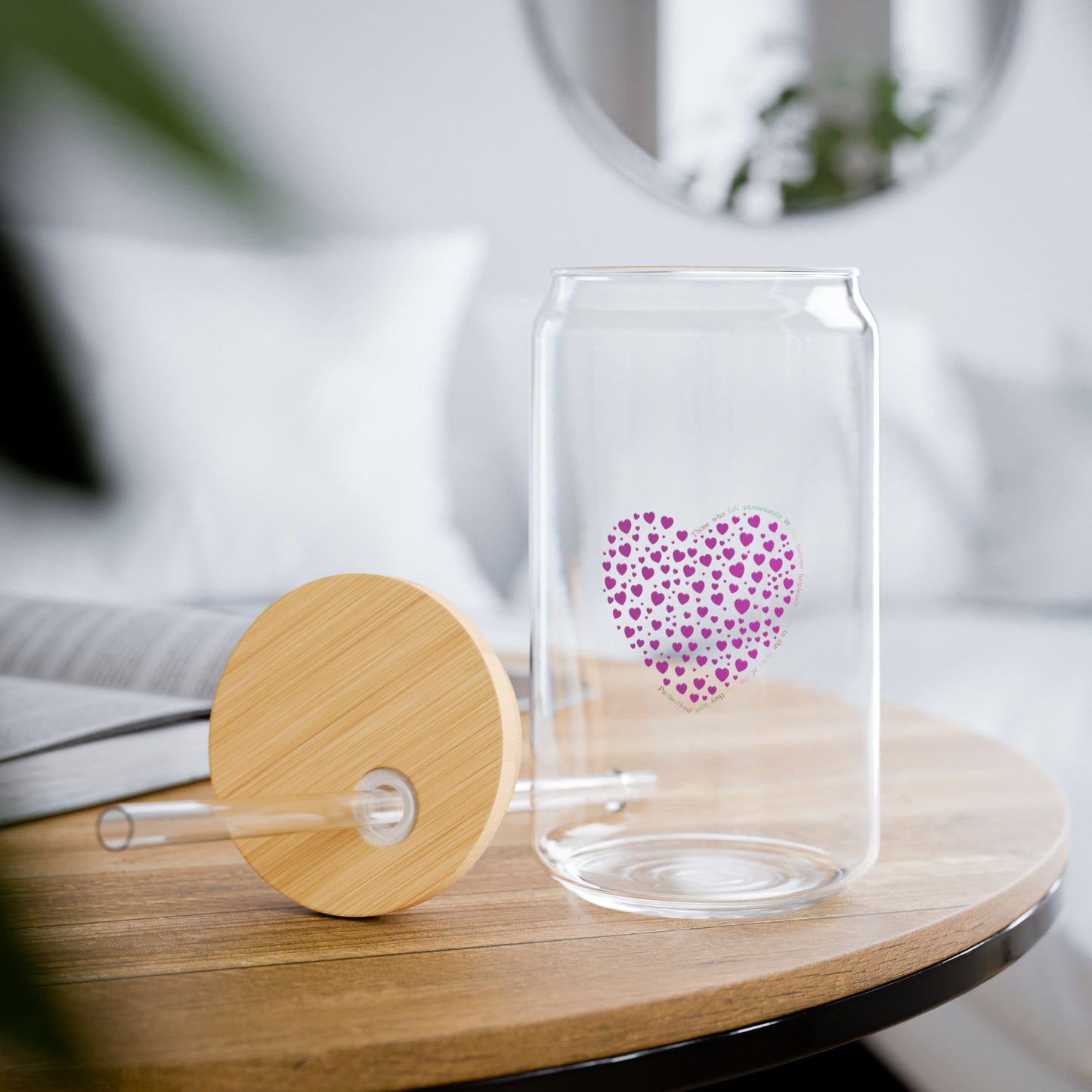 Pink Heart Design Sipper Glass, 16oz | Eco-Friendly Drinkware